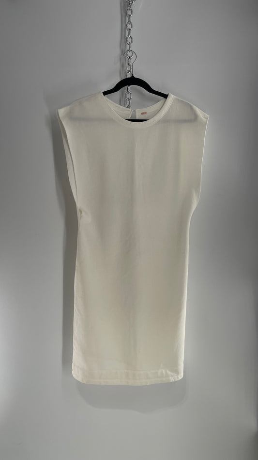 Free People White Sleeveless Jersey Mini Dress (Medium)