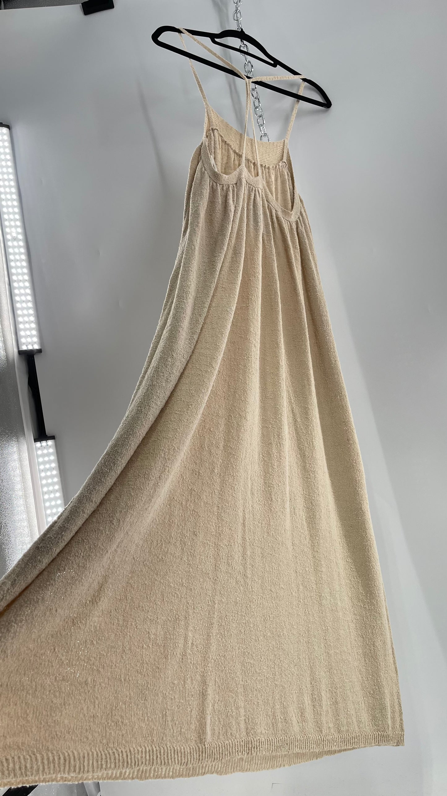 Free People Beach Beige Slinky Halter Textured Maxi Dress