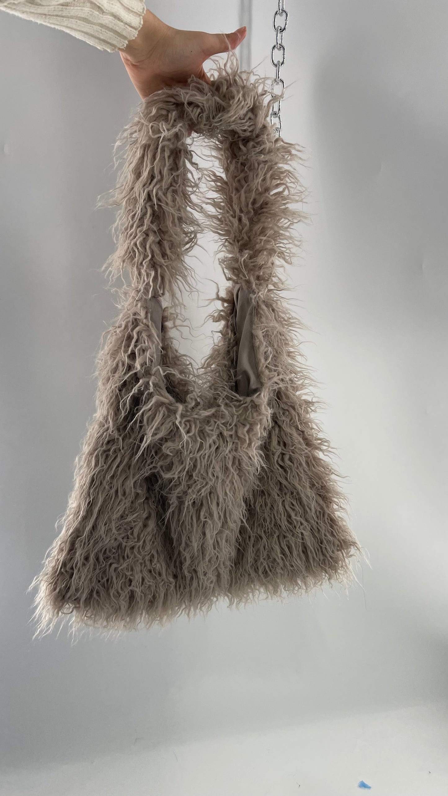 Free People Grey Shaggy Tote Bag