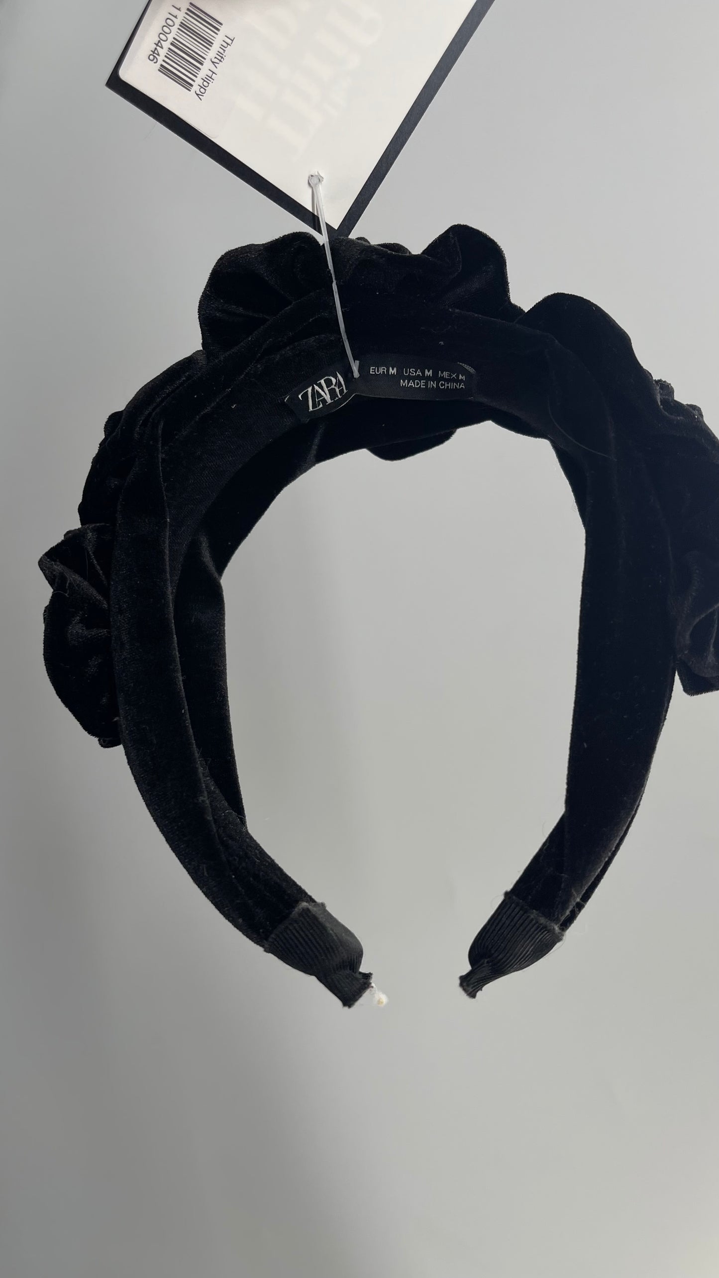 ZARA Black Velvet Headband with Flower Appliqués