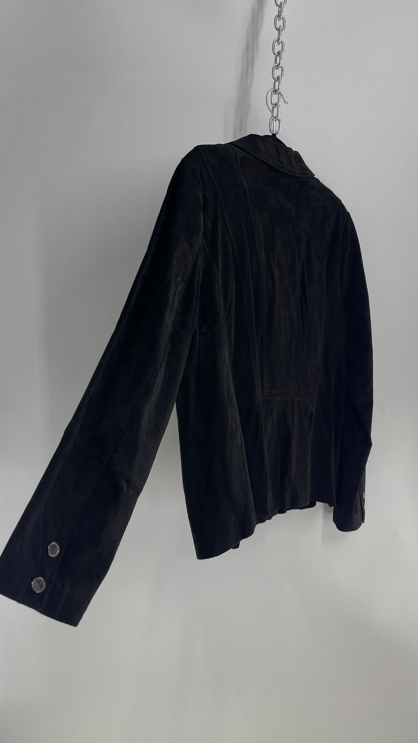 Vintage Isaac Mizrah Black Suede Leather Motorcycle Style Jacket (16)