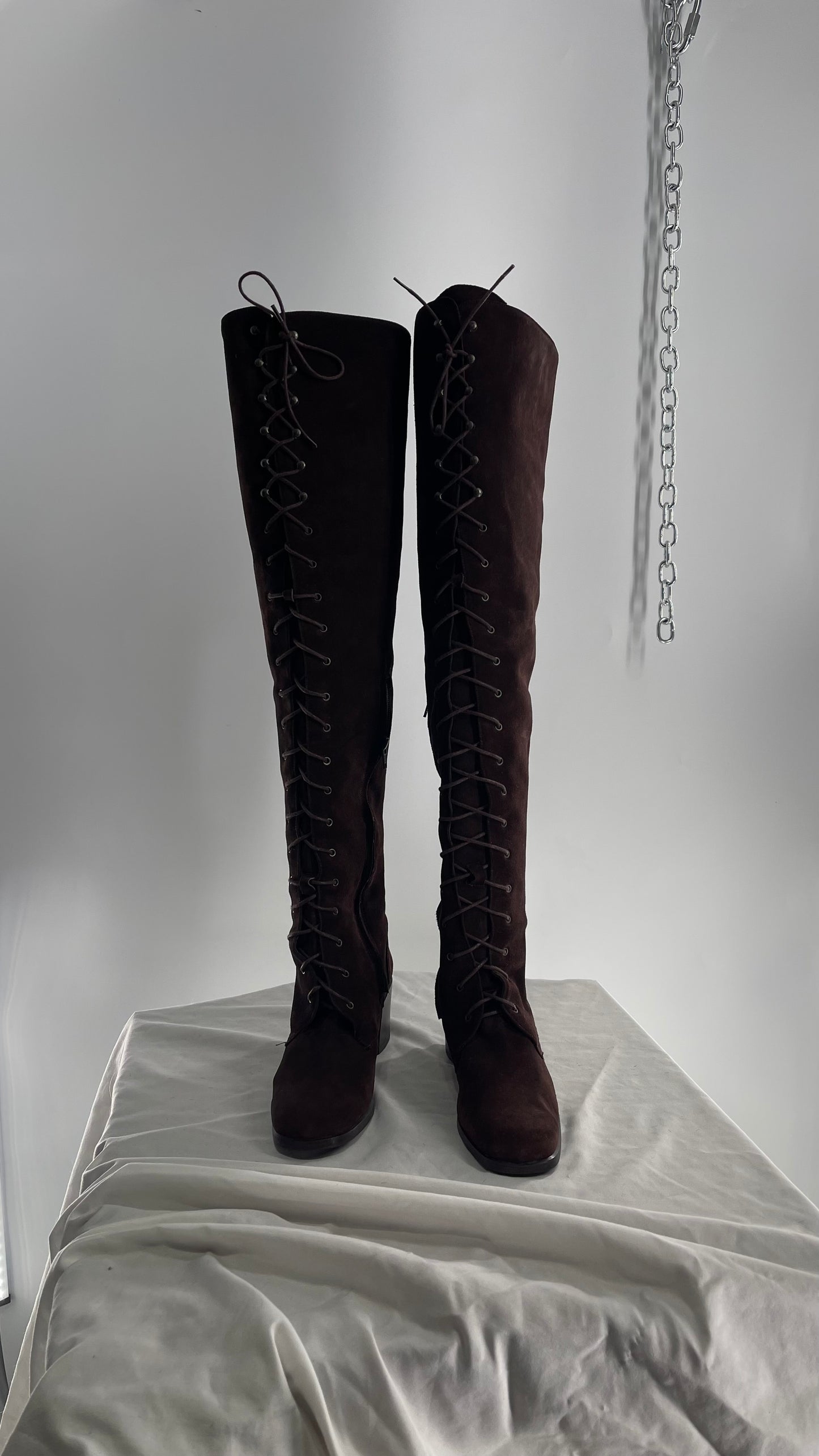Vintage Kenneth Cole Over the Knee Brown Genuine Suede Leather Combat Boots (8.5)