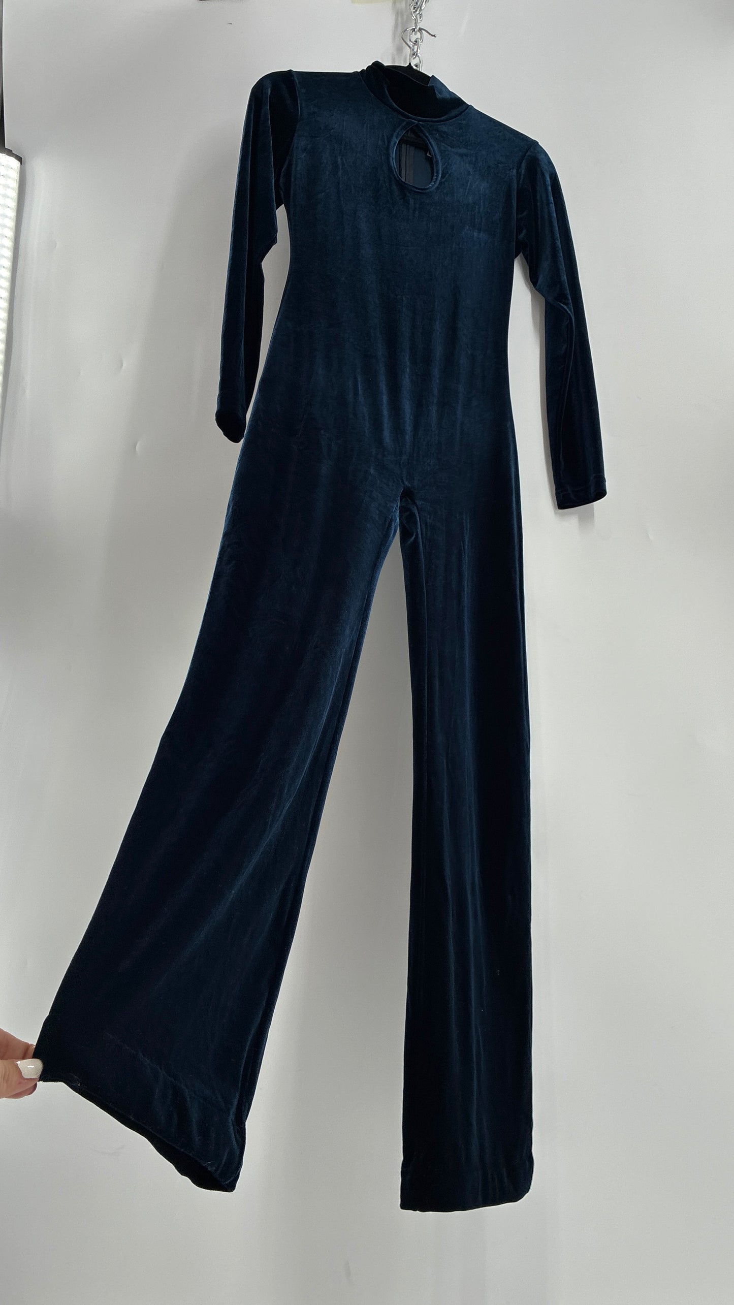 Vintage 1990s MODA INTERNATIONAL Midnight/Navy Blue Jumpsuit with Cut Out Keyhole Detail (Small)
