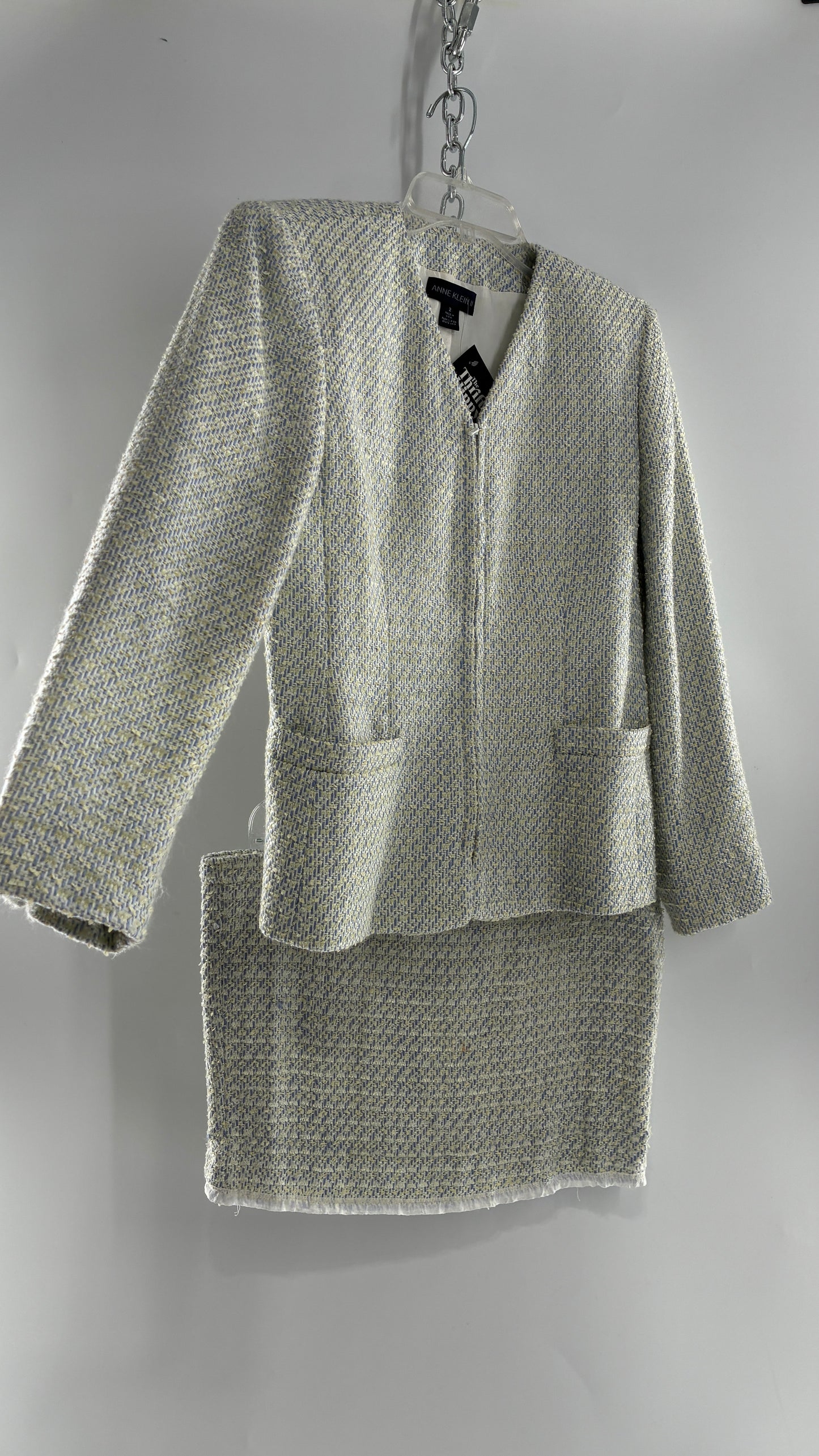 Vintage Blue and Yellow Tweed ANNE KLEIN Suit Set with Upcycled Micro Mini Skirt (2)