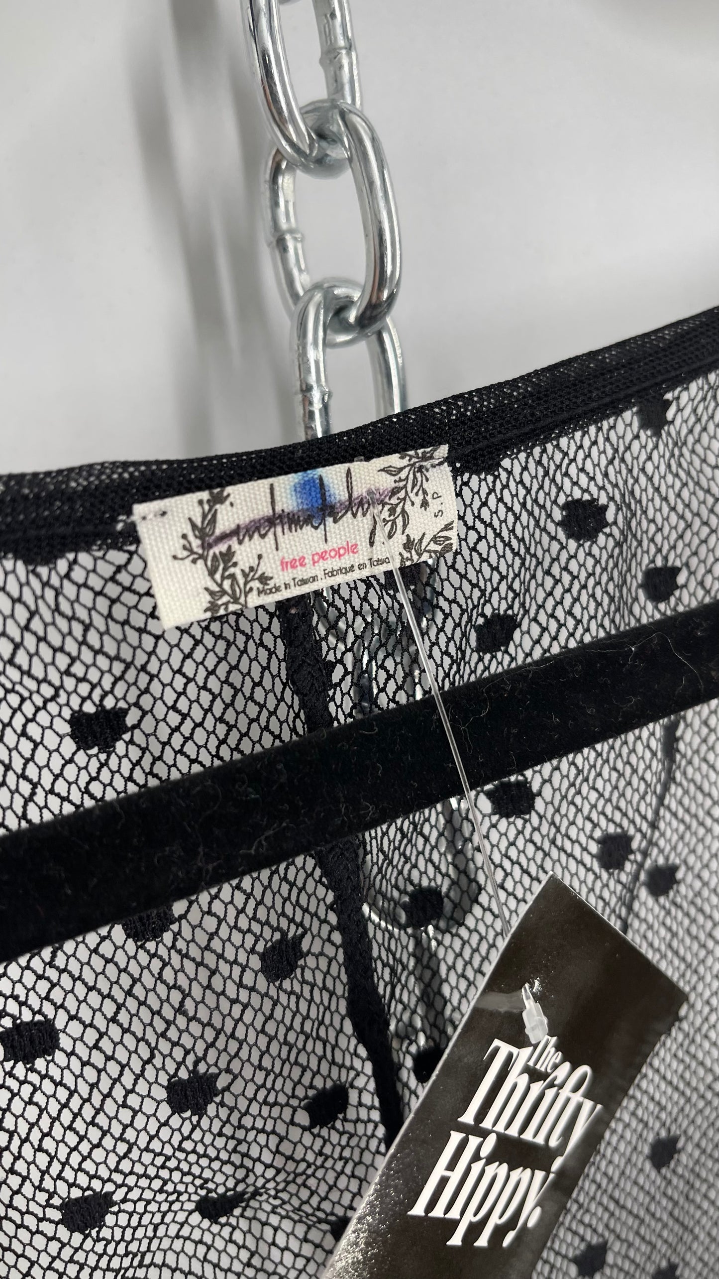 Intimately Free People Black Mesh Polka Dotted Puff Sleeve Blouse (Small)
