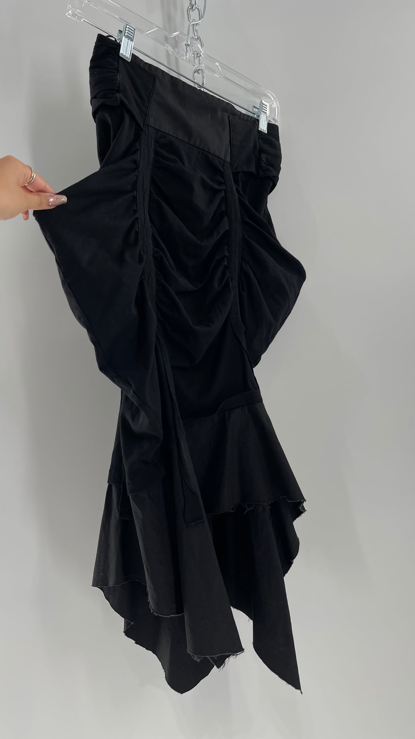 AGANOVICH Black TS50 Jersey Ruched Asymmetric Cargo Skirt with Gold Zipper (0)