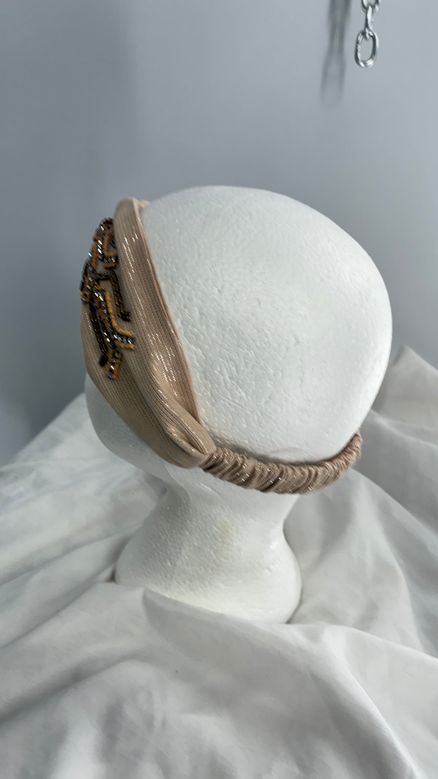 Free People Beige Tinsel Beaded Headband