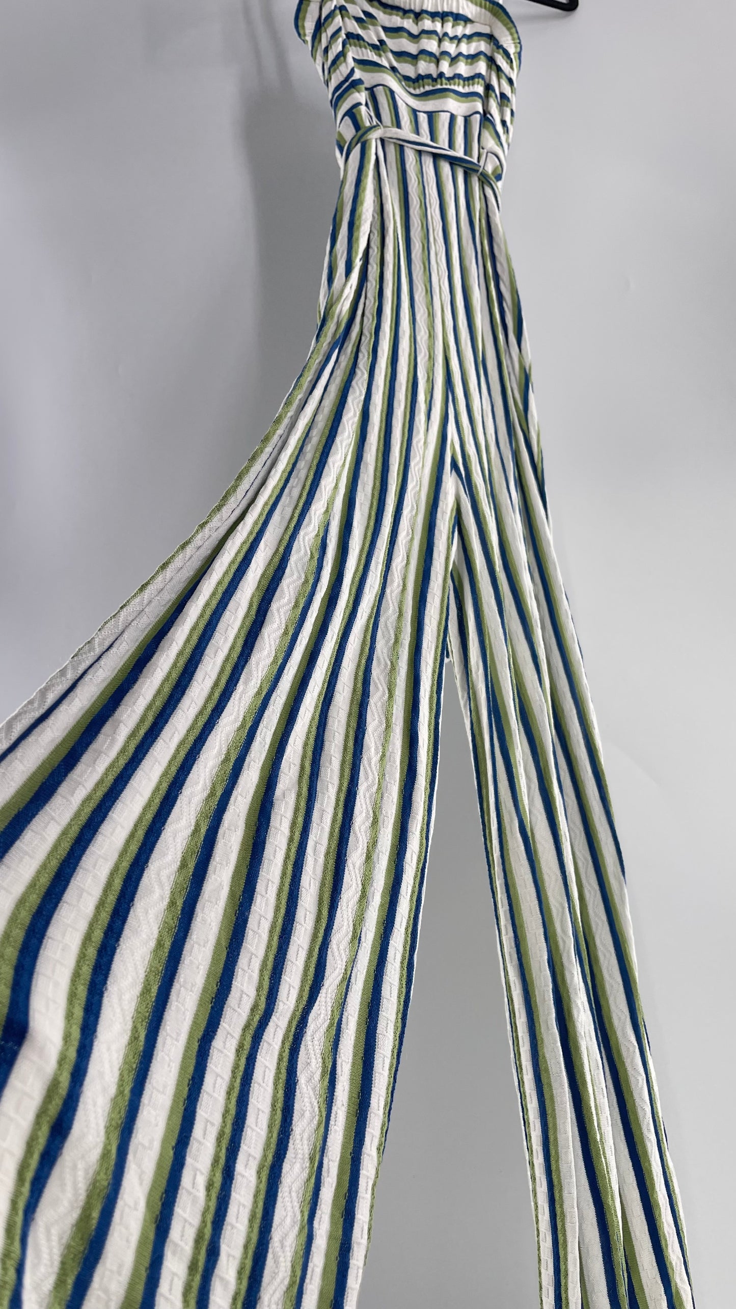 Maeve Anthropologie Woven Green/Blue/White Wide Leg Jumpsuit (Small)