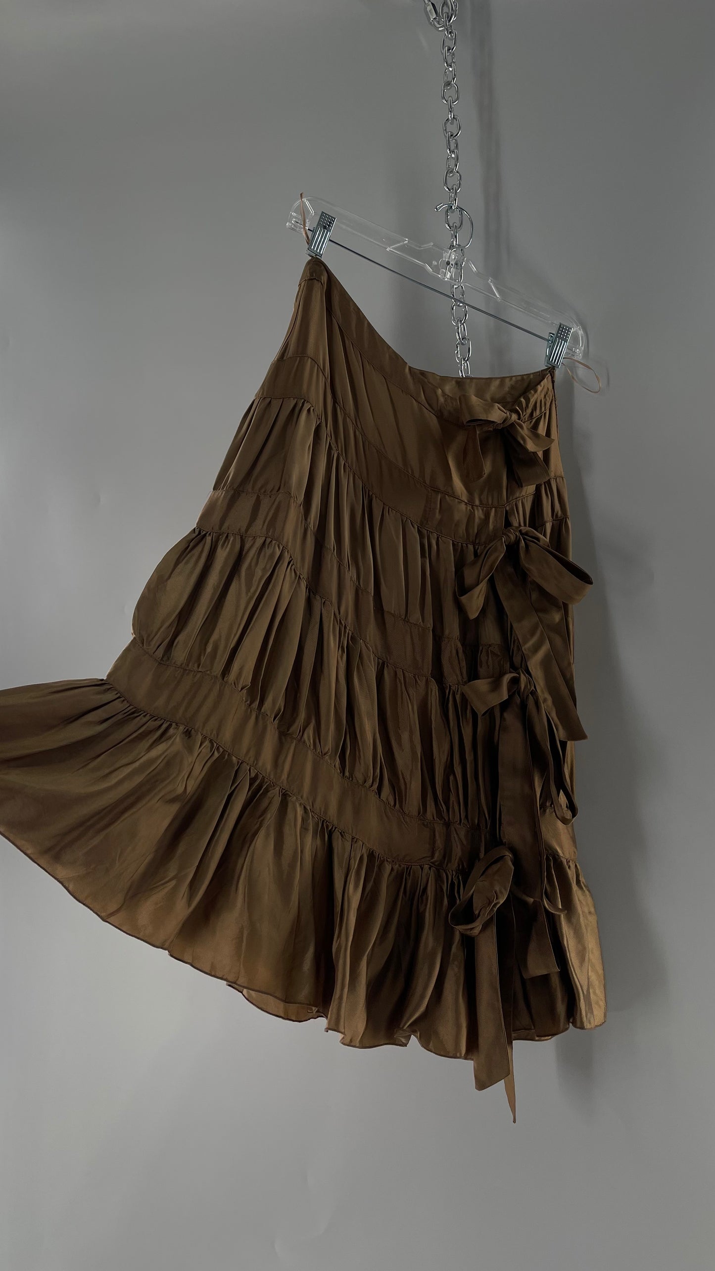 Ysatis Greece Bronze Metallic Fabric Skirt with Dainty Feminine Bow Detailing on Side (1)