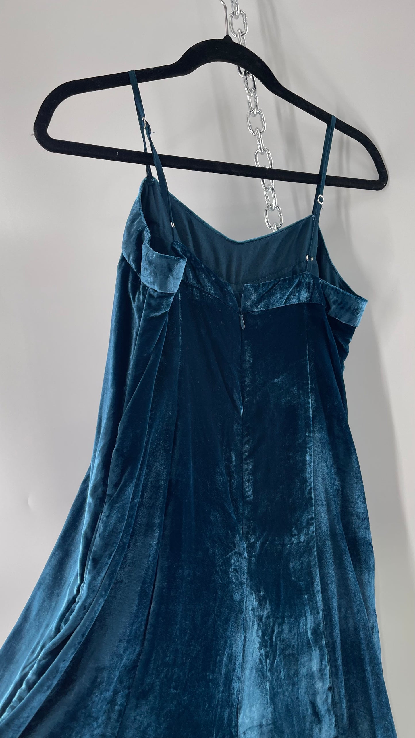 Anthropologie Blue Velvet Velour Wide Leg Jumpsuit (2)