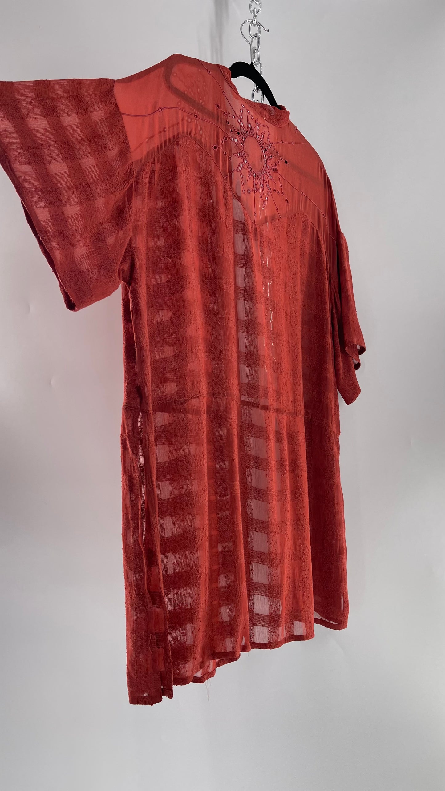 NFO Anthropologie Burnt Orange Cape With Embroidered Solstice Sun and Crescent Moon Designs (One Size)