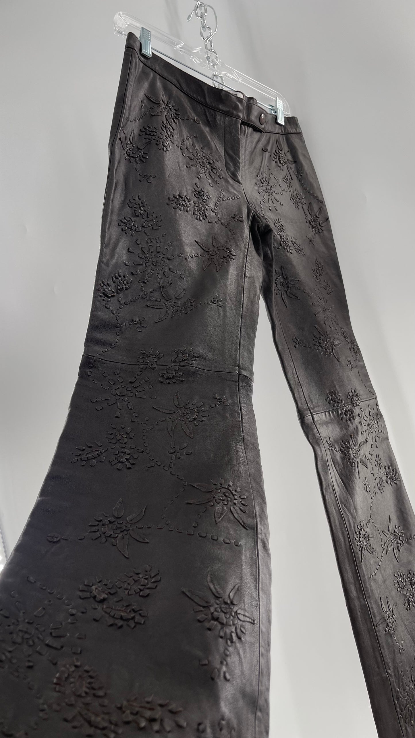 Moschino Brown Leather Embroidered Pants (10) ***WITH TAGS***