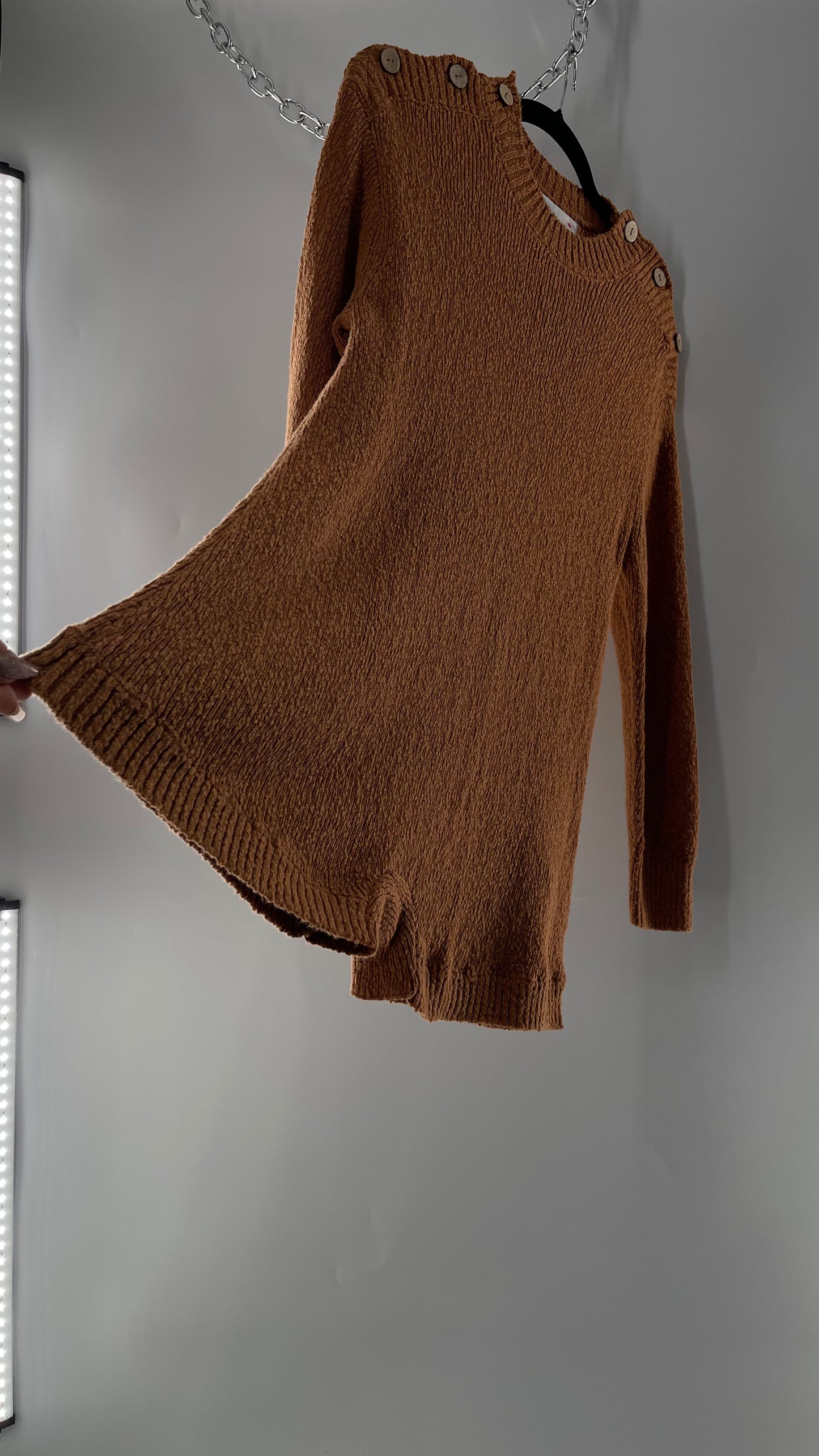 Free People Mustard/Tan Knit Button Shoulder Romper/Playsuit/Jumpsuit (XS)