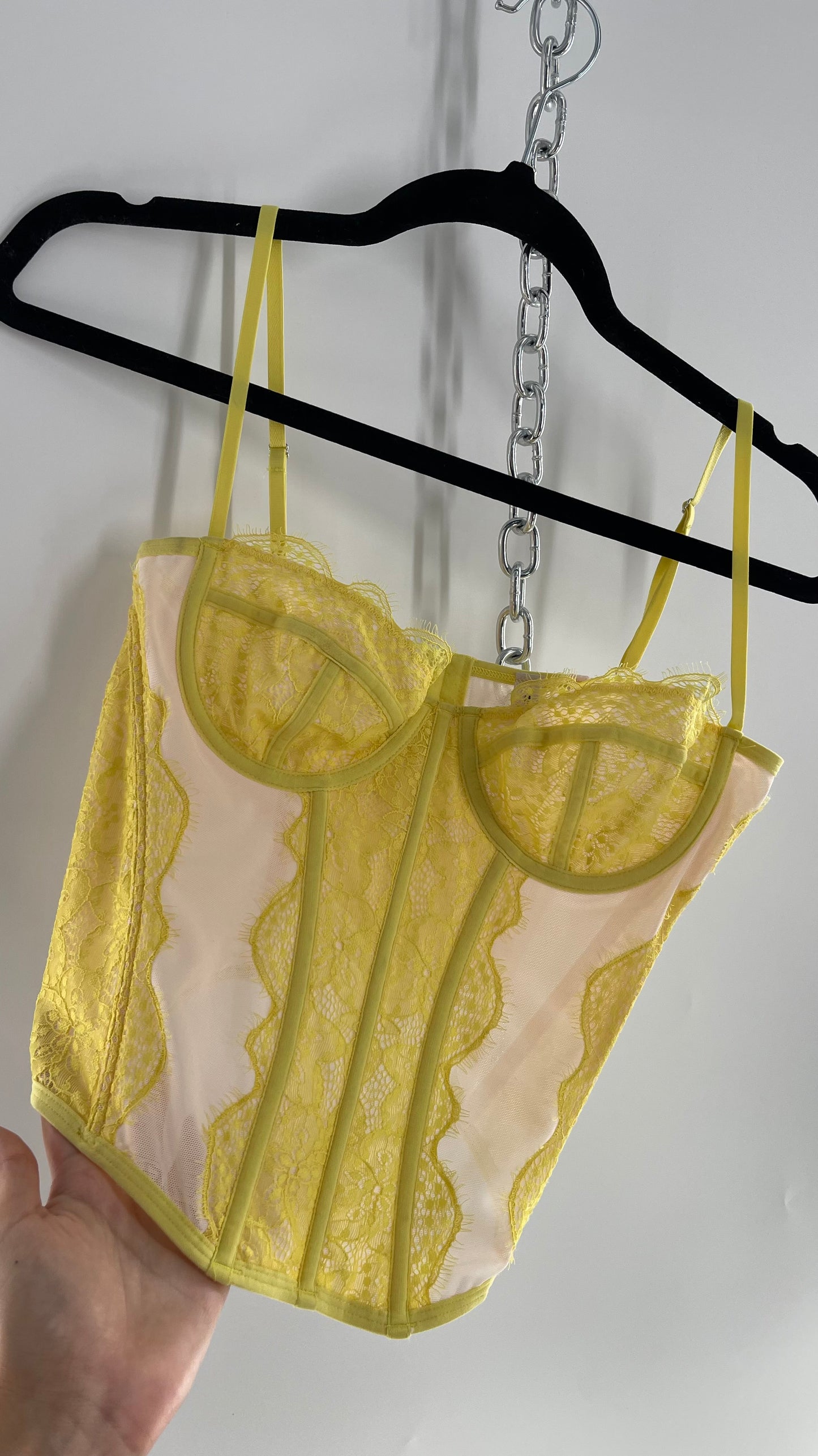 Urban Outfitters Yellow Lace Corset with Boning (Large)