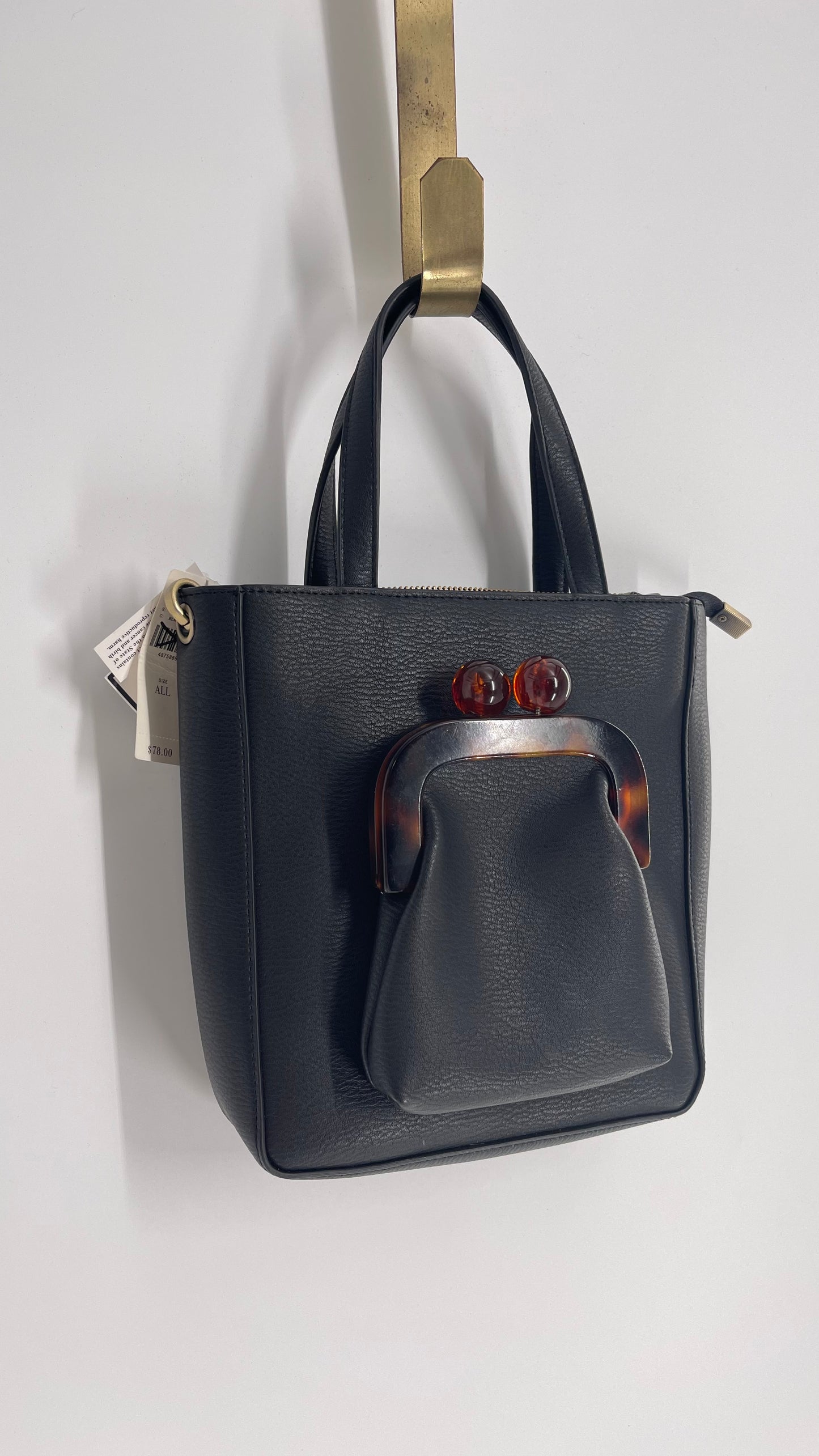 Anthropologie Black Vegan Leather Purse with Detachable Coin Purse and Strap