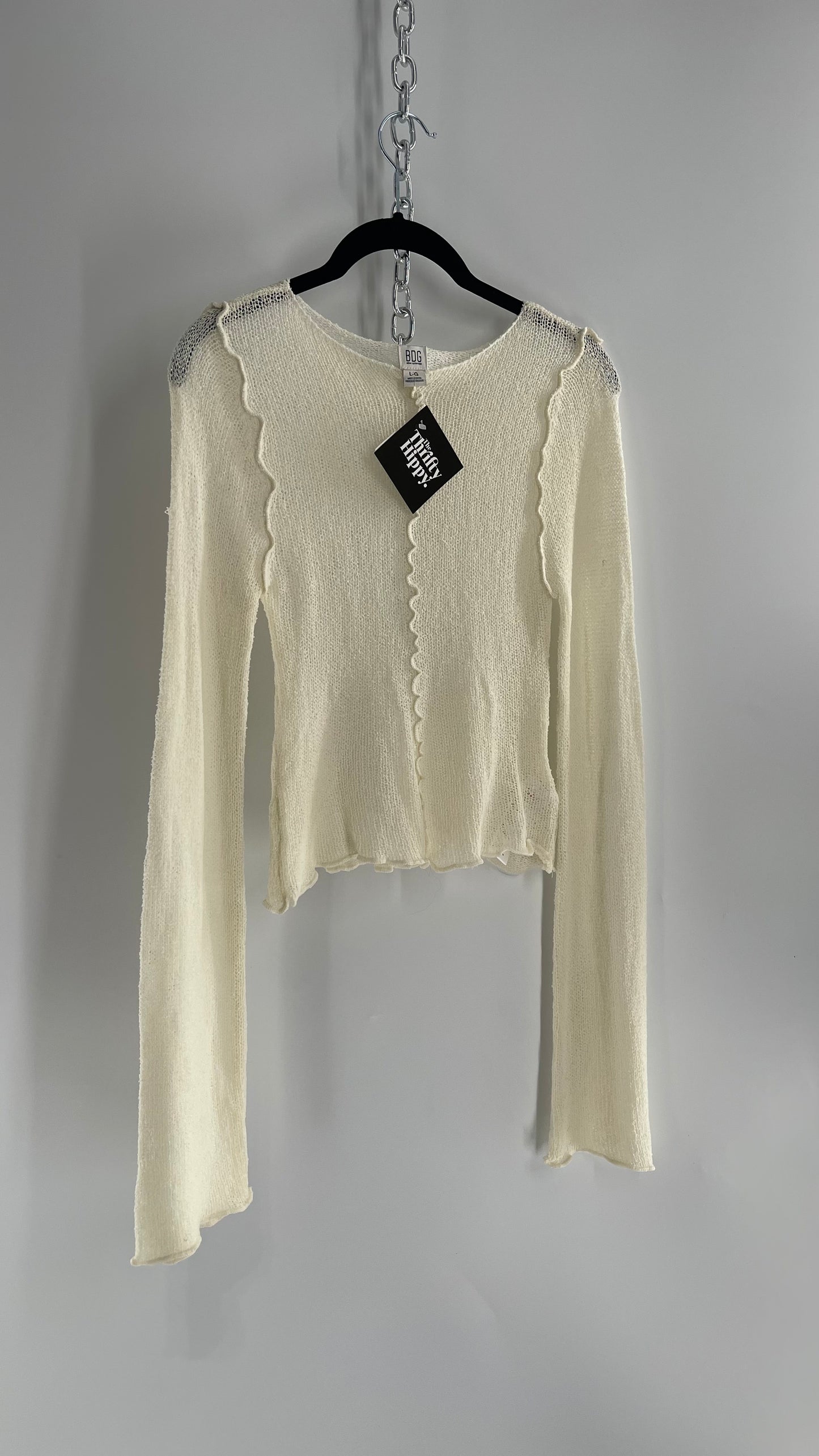 BDG Off White Open Knit Bell Sleeve with Exposed Seams (Large)