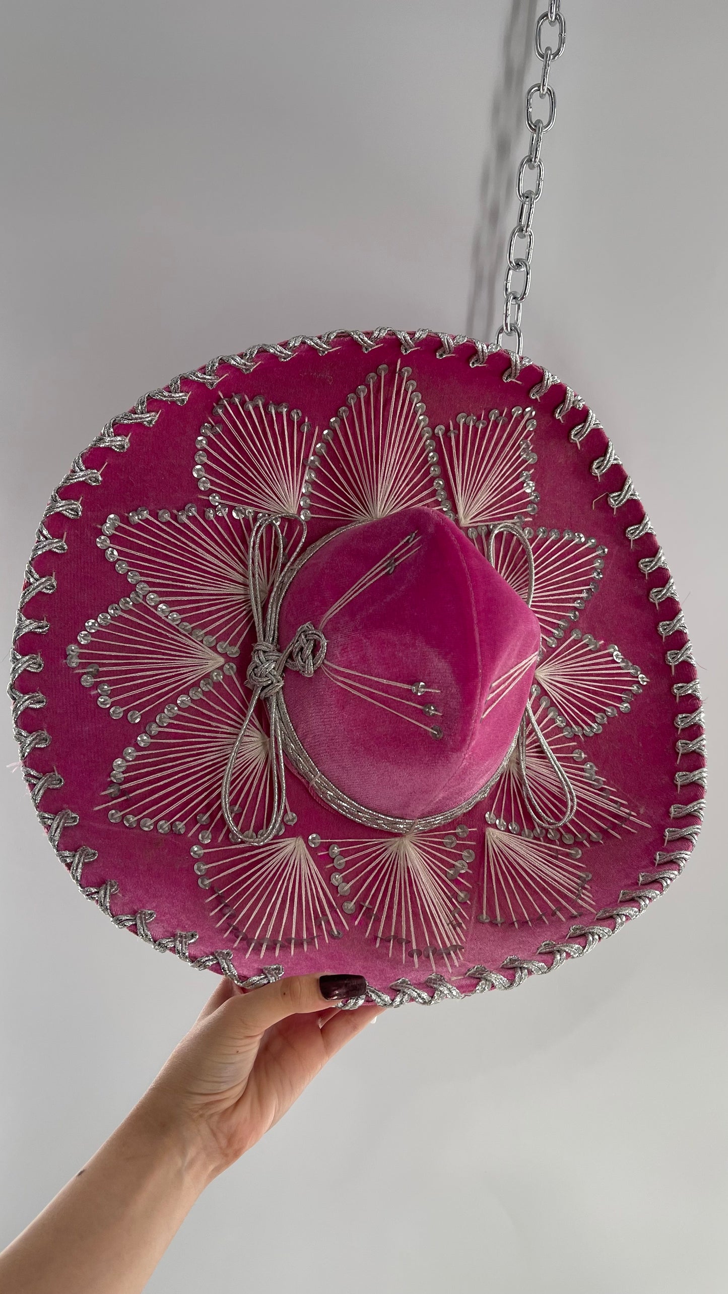 Vintage 1970s Pink and Silver Salazar Yepez Sombrero