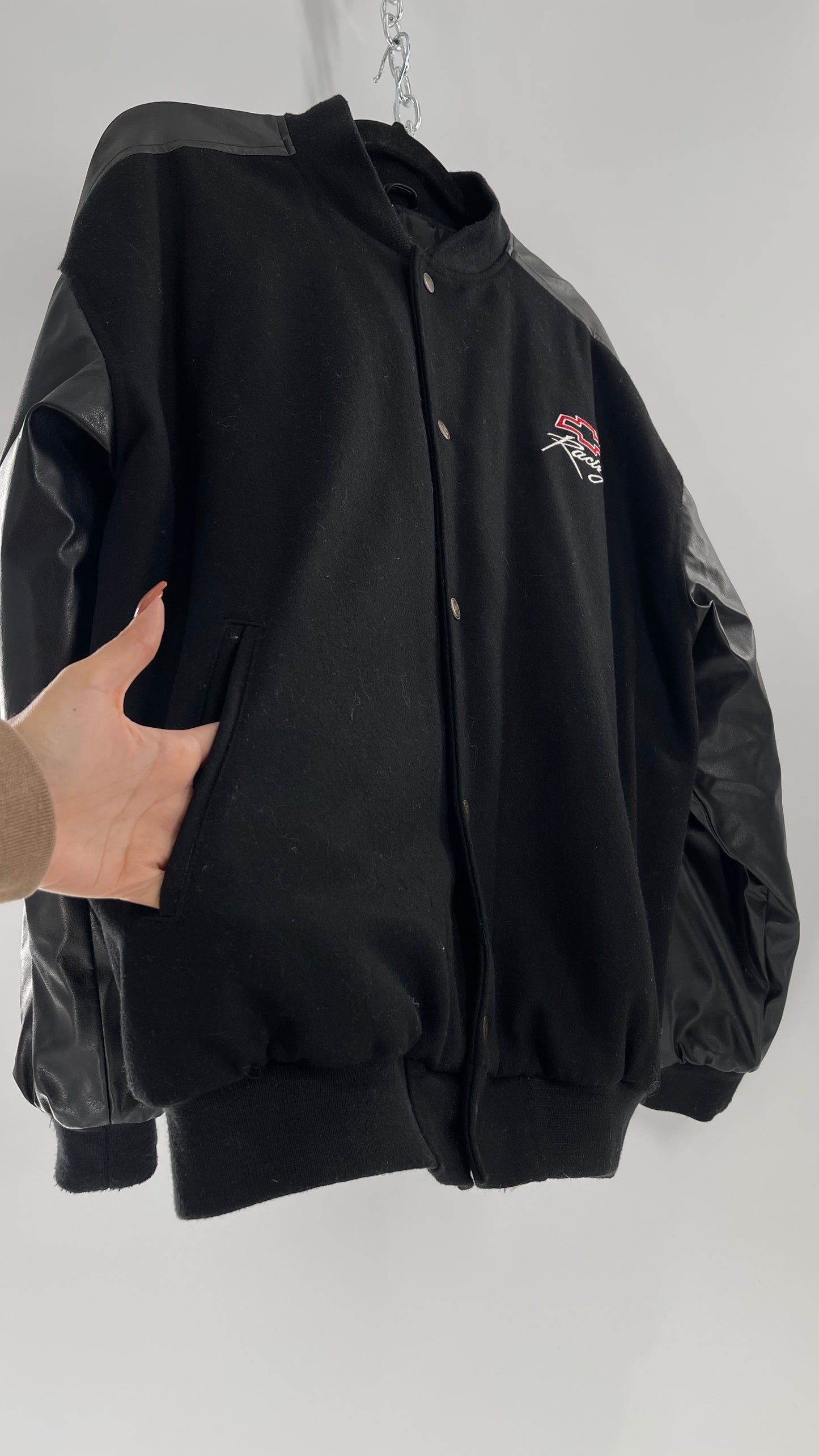 Vintage Chevy Racing Varsity Bomber Jacket with Red Logo Embroidery (Large)