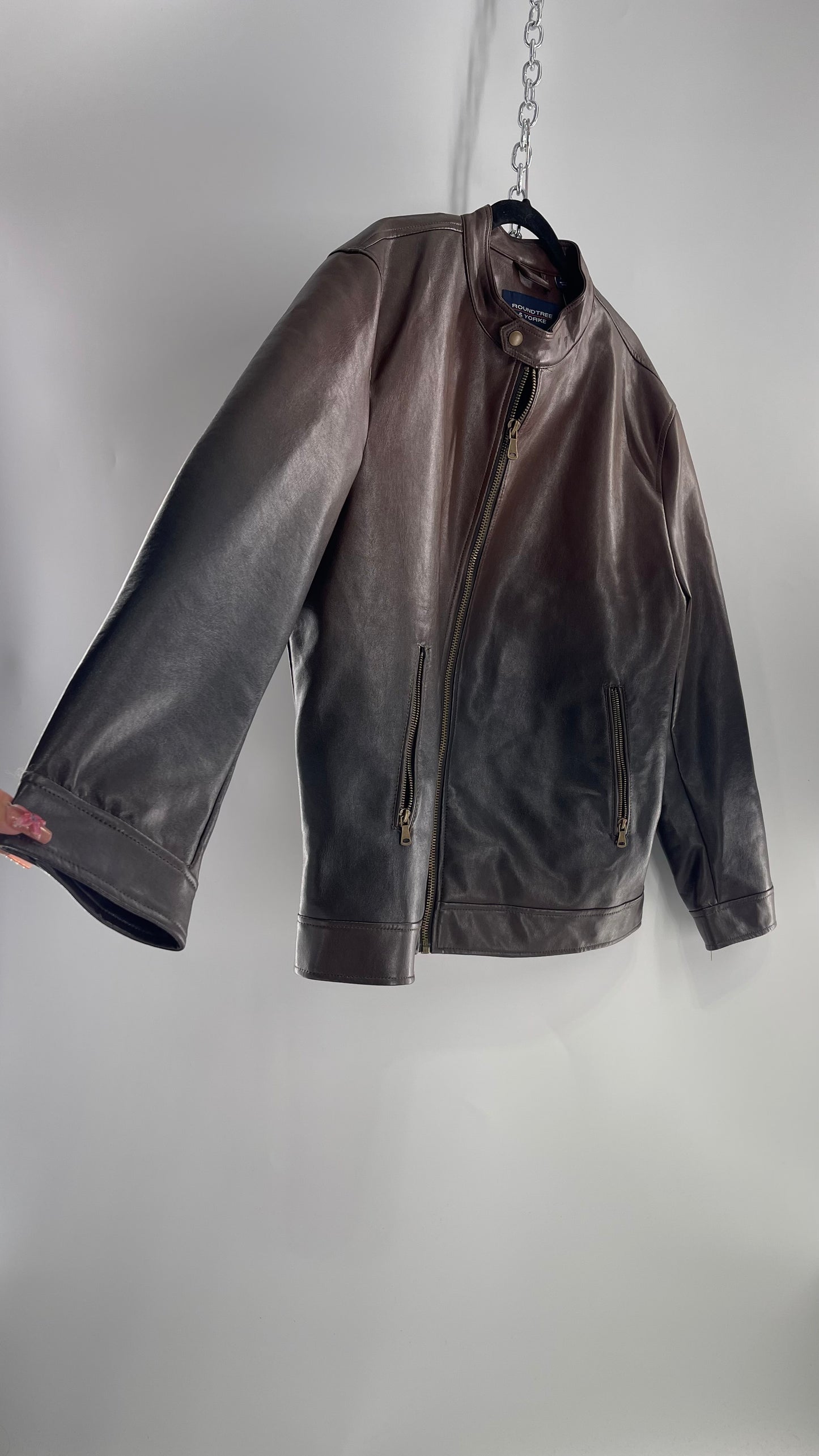 Vintage Roundtree and Yorke Vegan Leather Ombre Moto Jacket Men’s (XL)