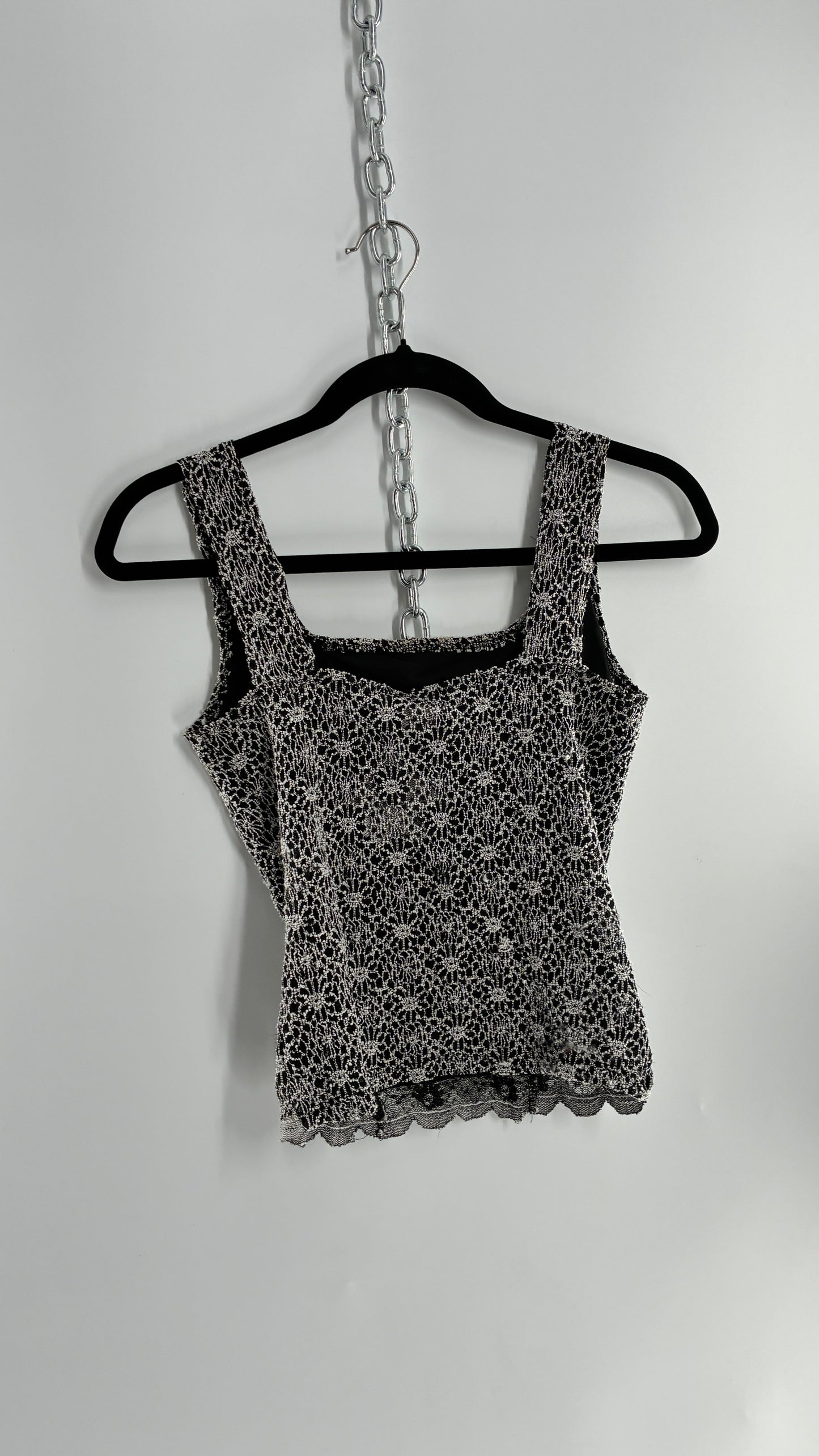 Vintage 1990s Black and White Lace Camisole (Small)