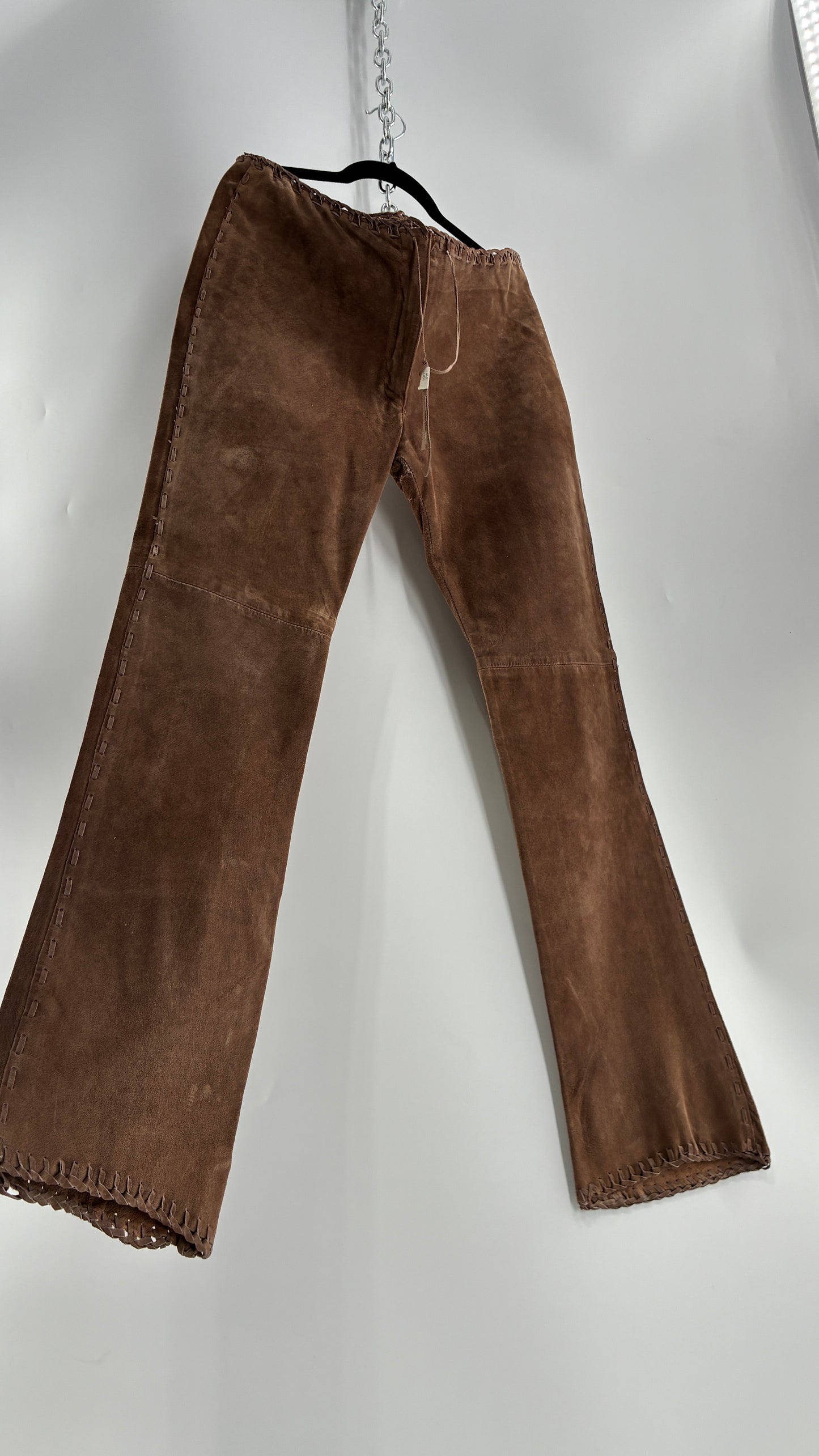 Vintage SWEET ROMEO Suede Leather Stitch Side, Braided Hem Pants (10)