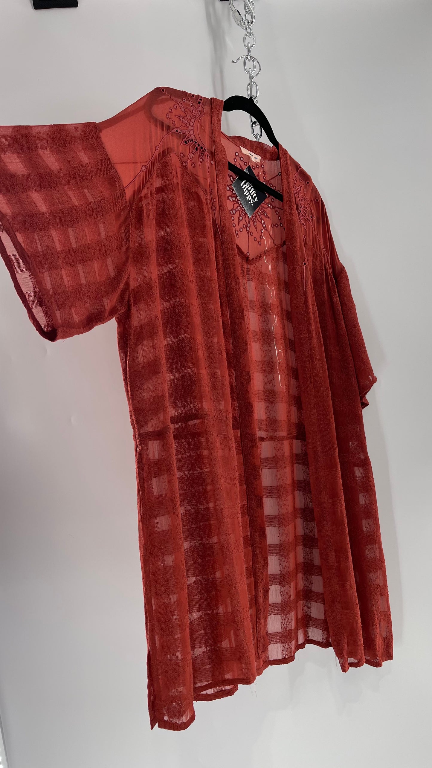 NFO Anthropologie Burnt Orange Cape With Embroidered Solstice Sun and Crescent Moon Designs (One Size)