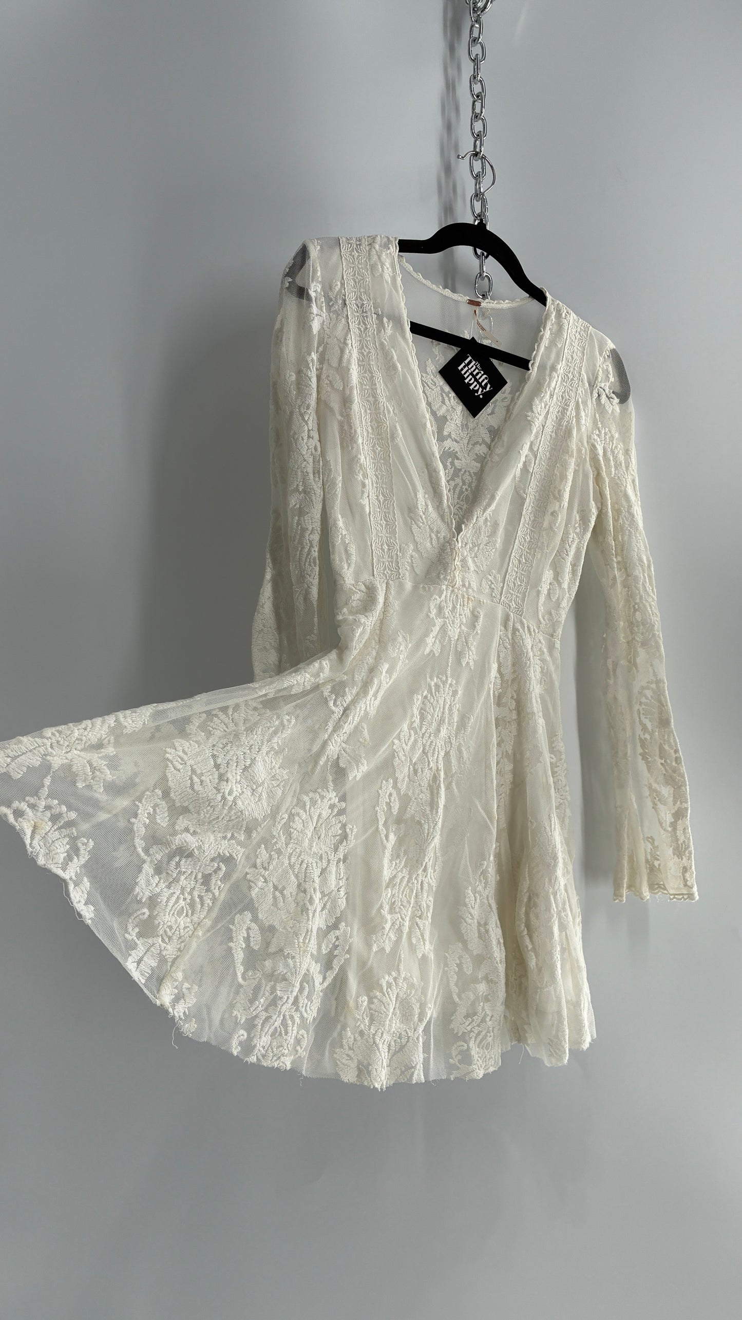 Free People White Lace All Over Embroidered Mini Dress with Sheer Back (4)