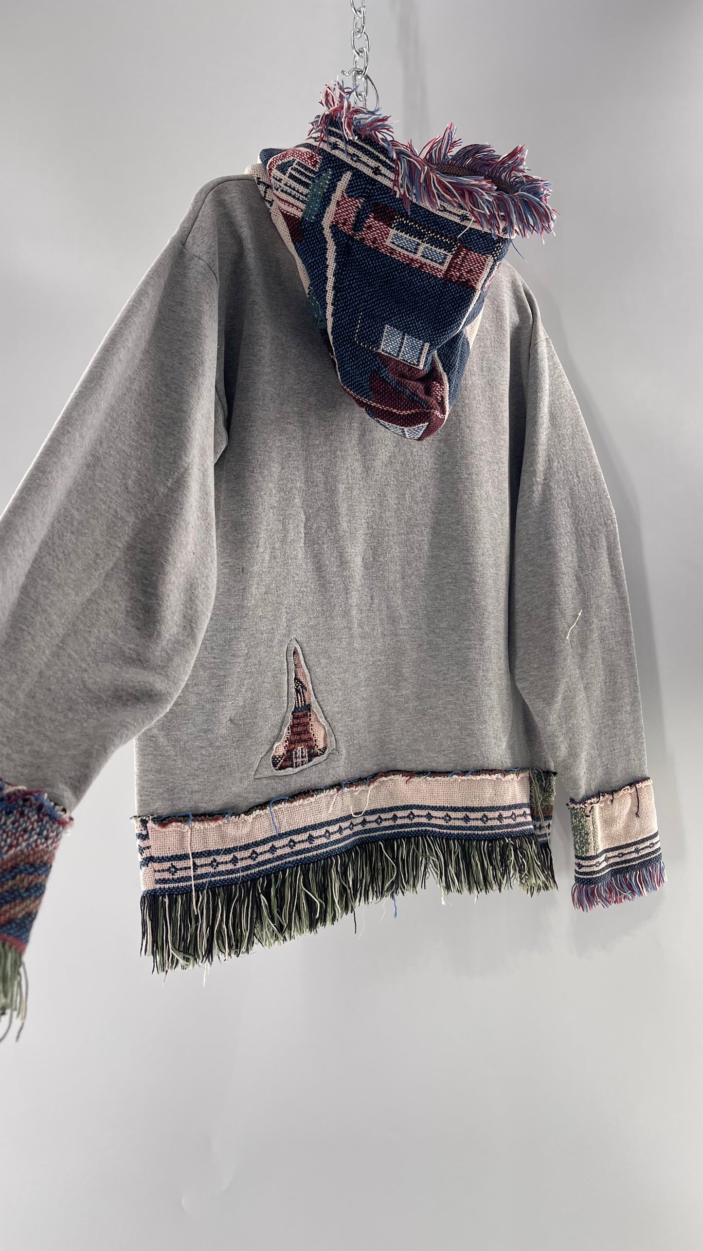 CUSTOM NY Tappanzee Rugged Distressed Blanket Hoodie with Coloration Gradient (S/M)