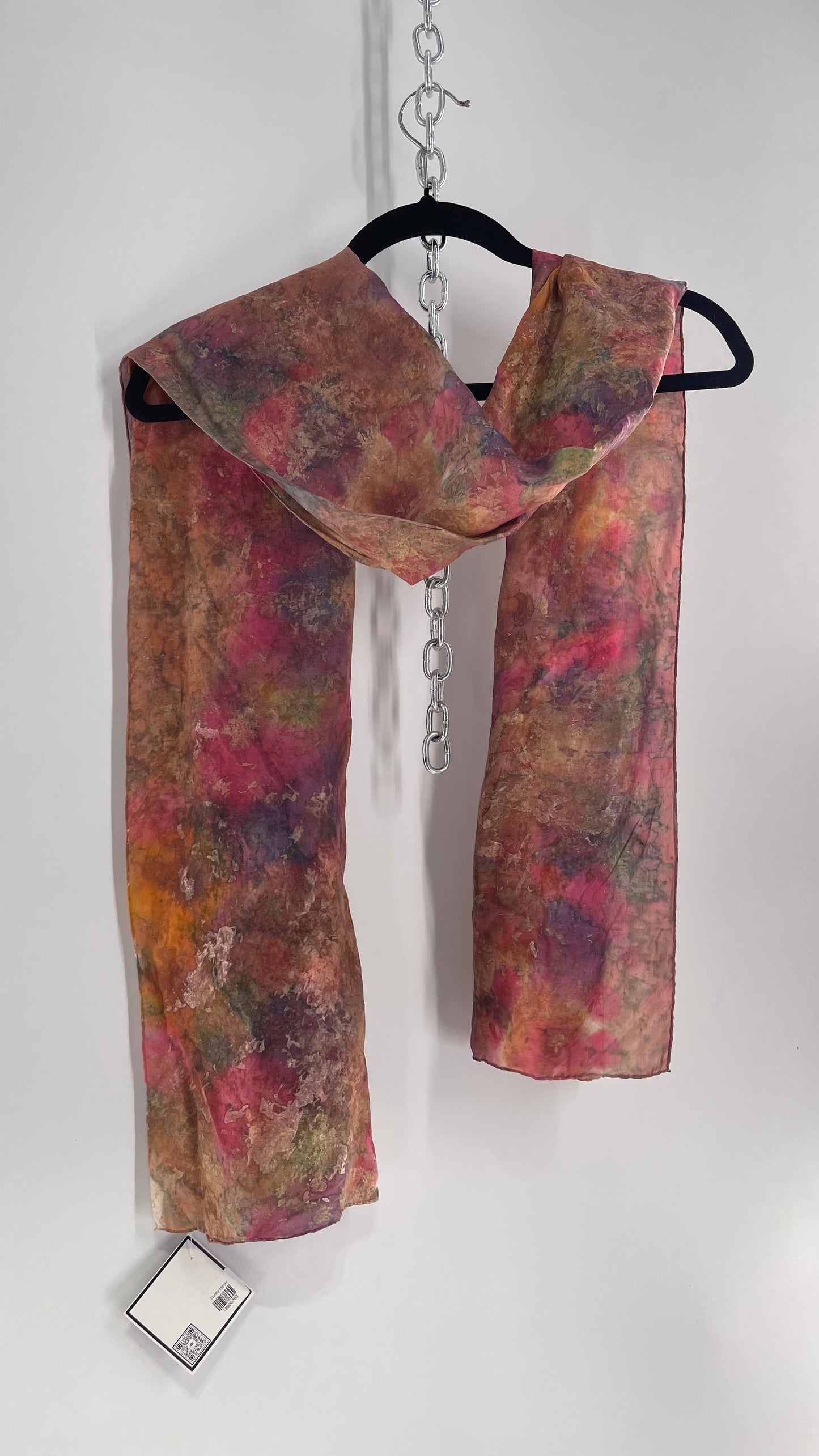Vintage 100% Silk Damask Watercolor Gold Shimmer Scarf