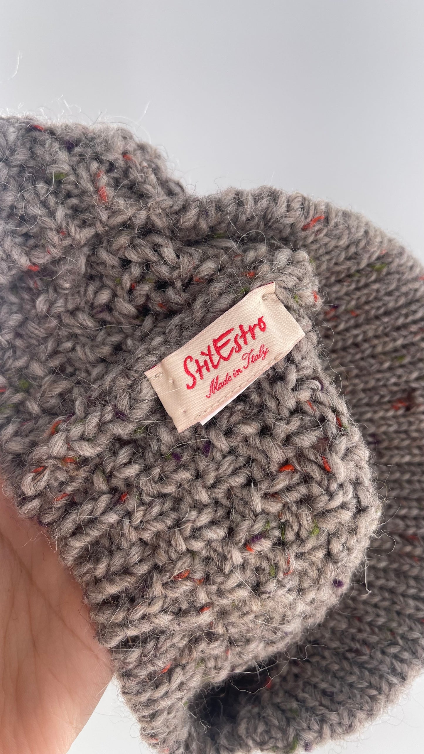 Vintage Tan Knit Slouchy Newsboy Cap Beanie with Brim