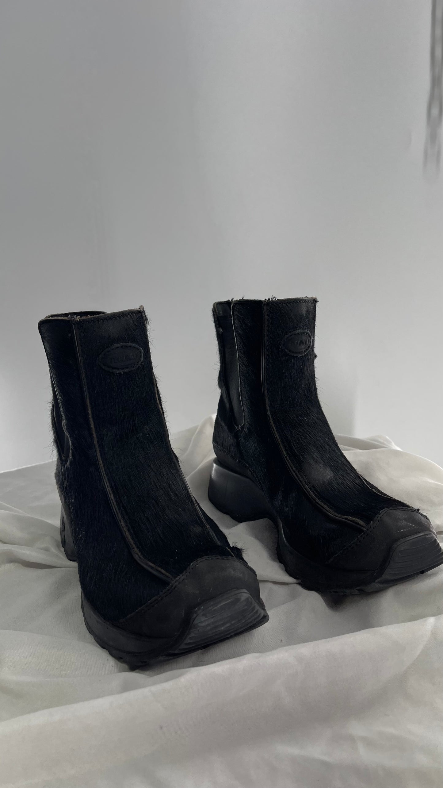 Vintage TECHNICA Black Cow Hide Round Toe Chunky Sole Boots (7.5)