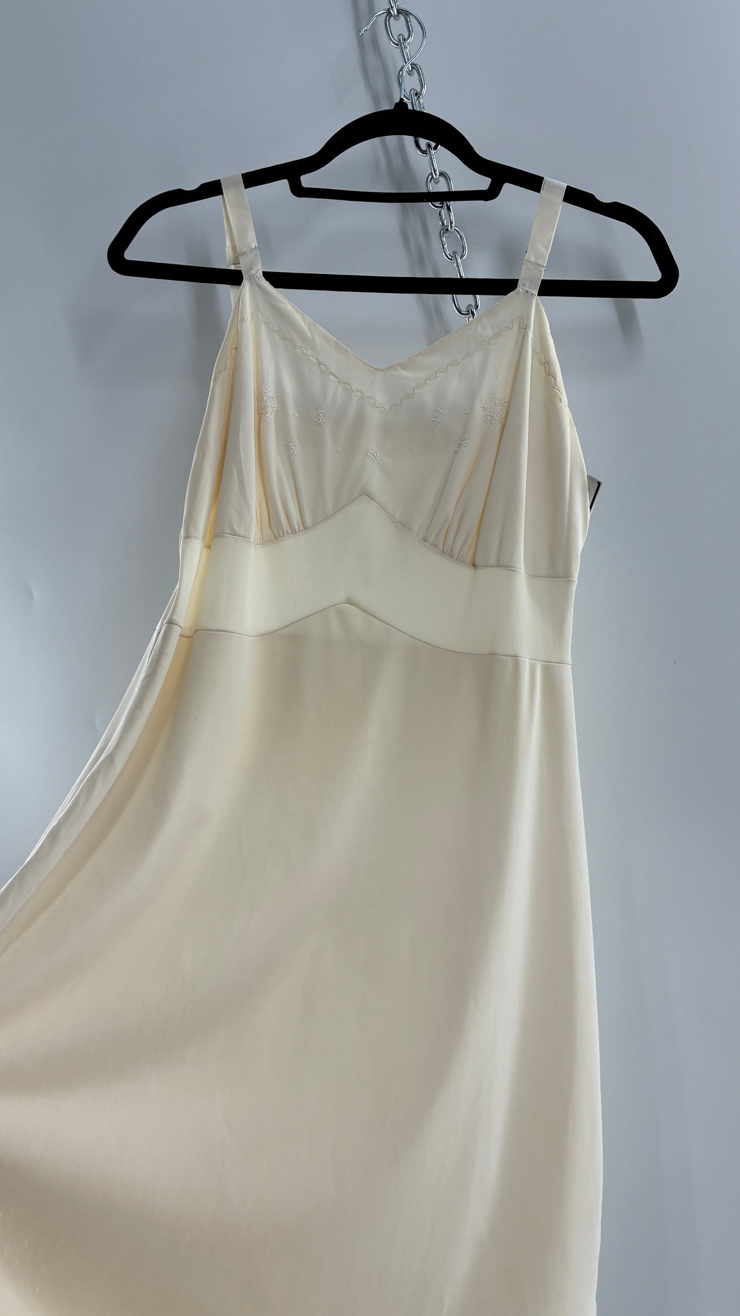 Vintage Slip Dress with Pleated, Embroidered Bust (No Size or Label)
