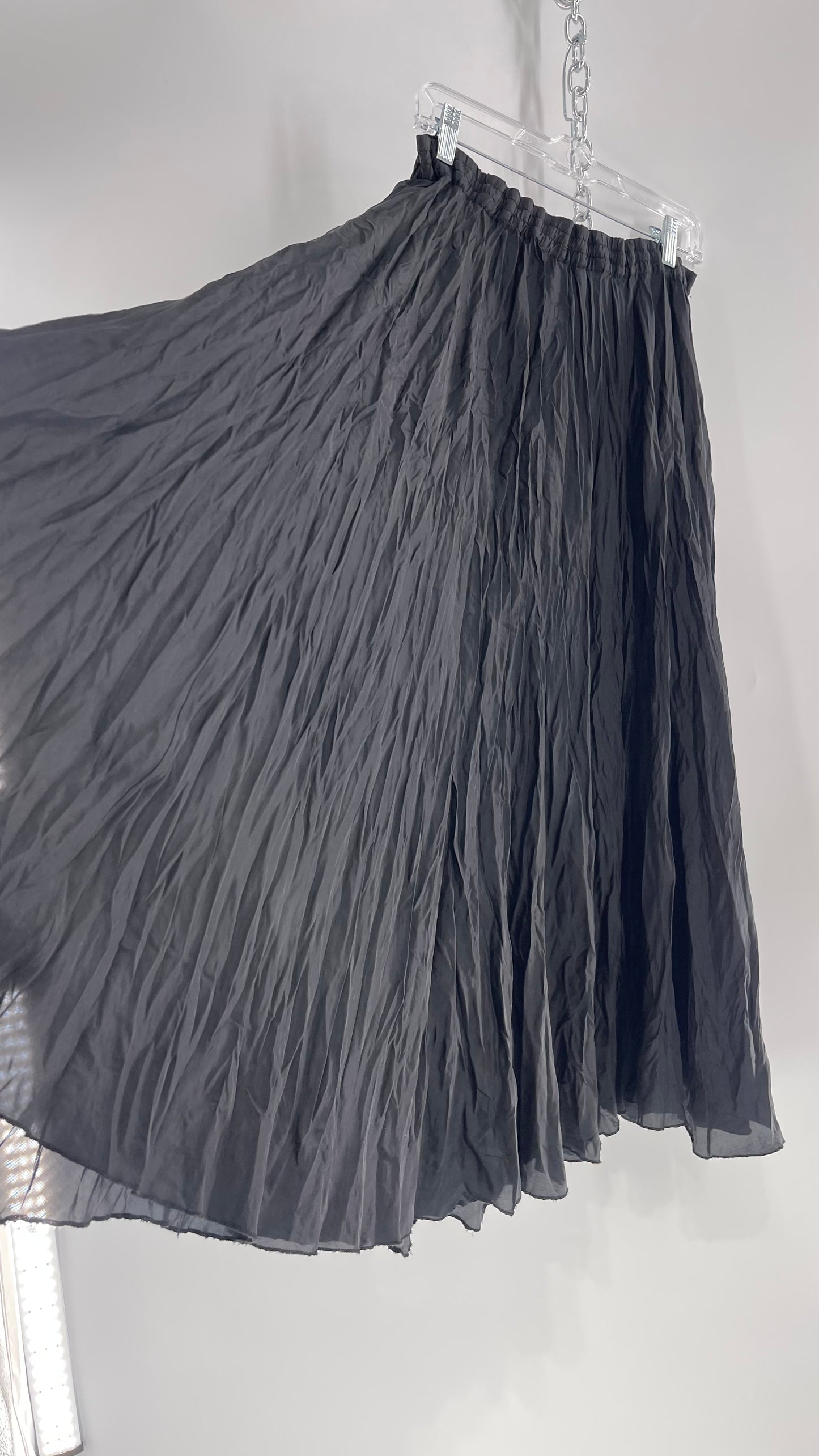 Vintage Adrian Jordan Black Full Length Crinkle Skirt 100% Silk (18/20)
