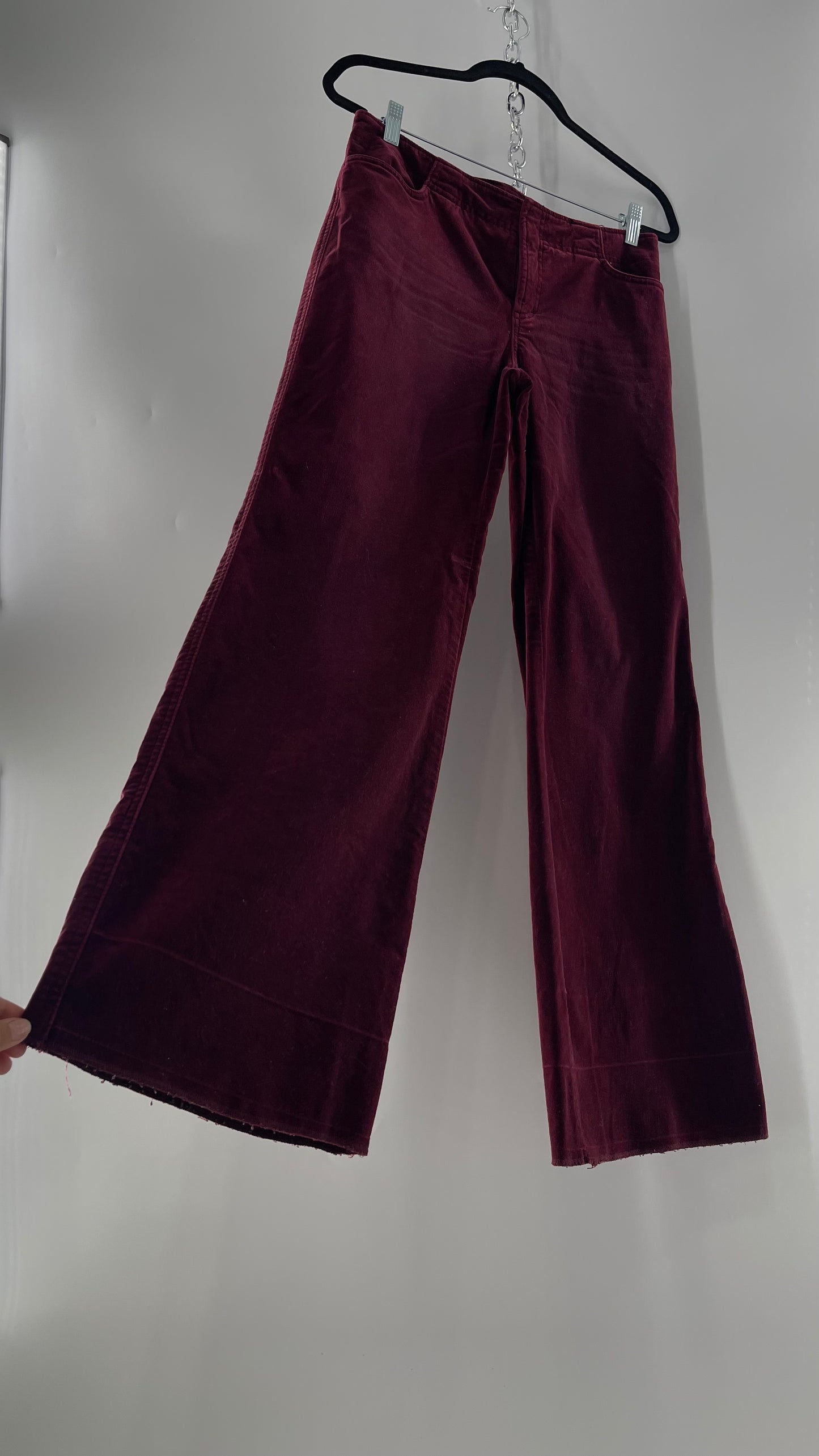 Vintage 90s Express Wine Toned Burgundy Velvet Low Rise Kickflares (7/8)
