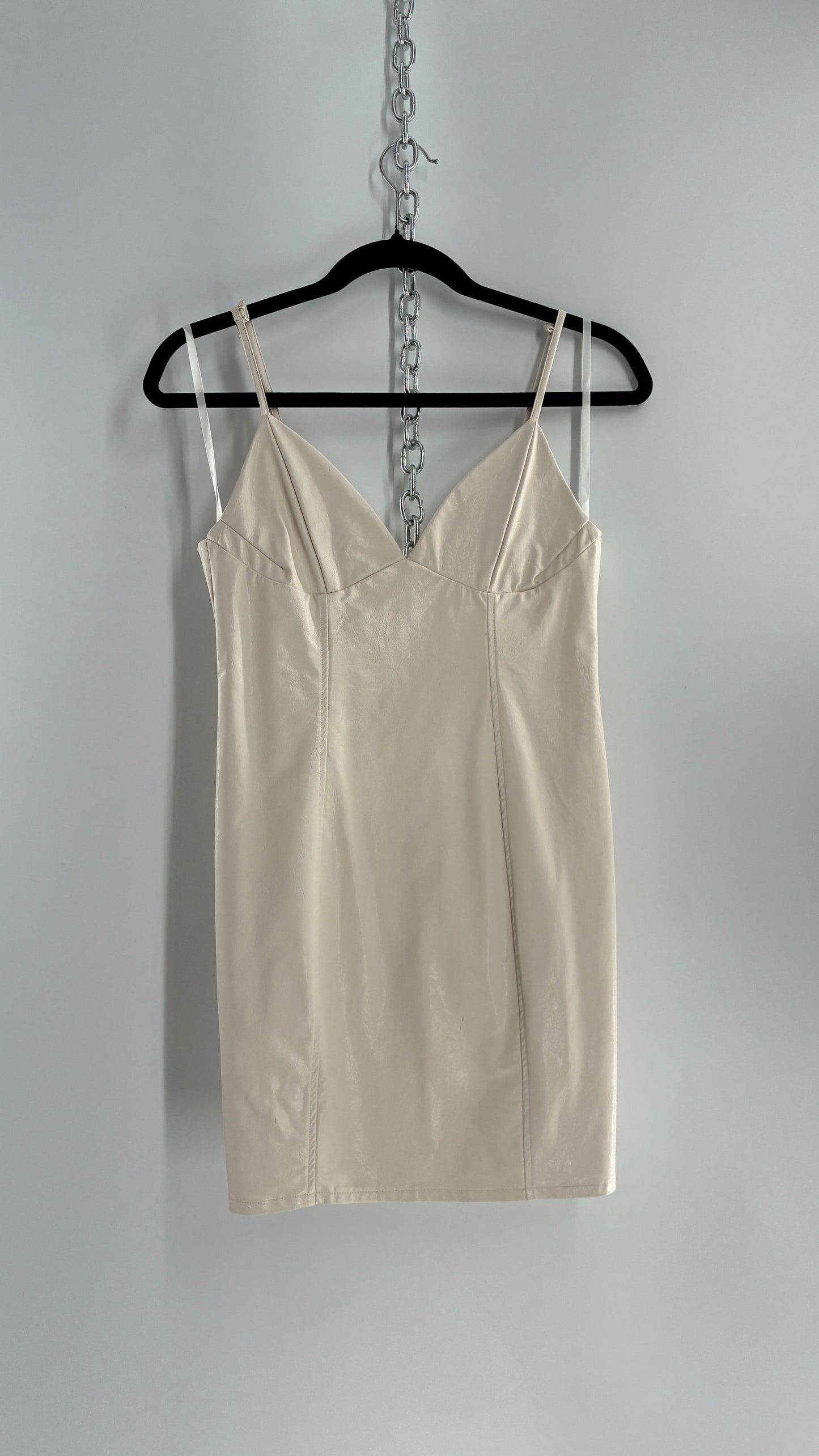 Super Down Vegan White Leather Camisole Mini Dress with Triangle Cups (XS)