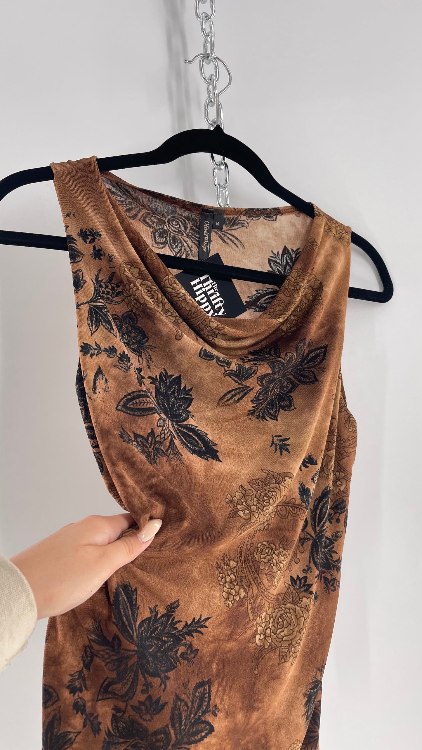 Vintage Olivia Paige Brown Tie Dye Floral Tank (Medium)