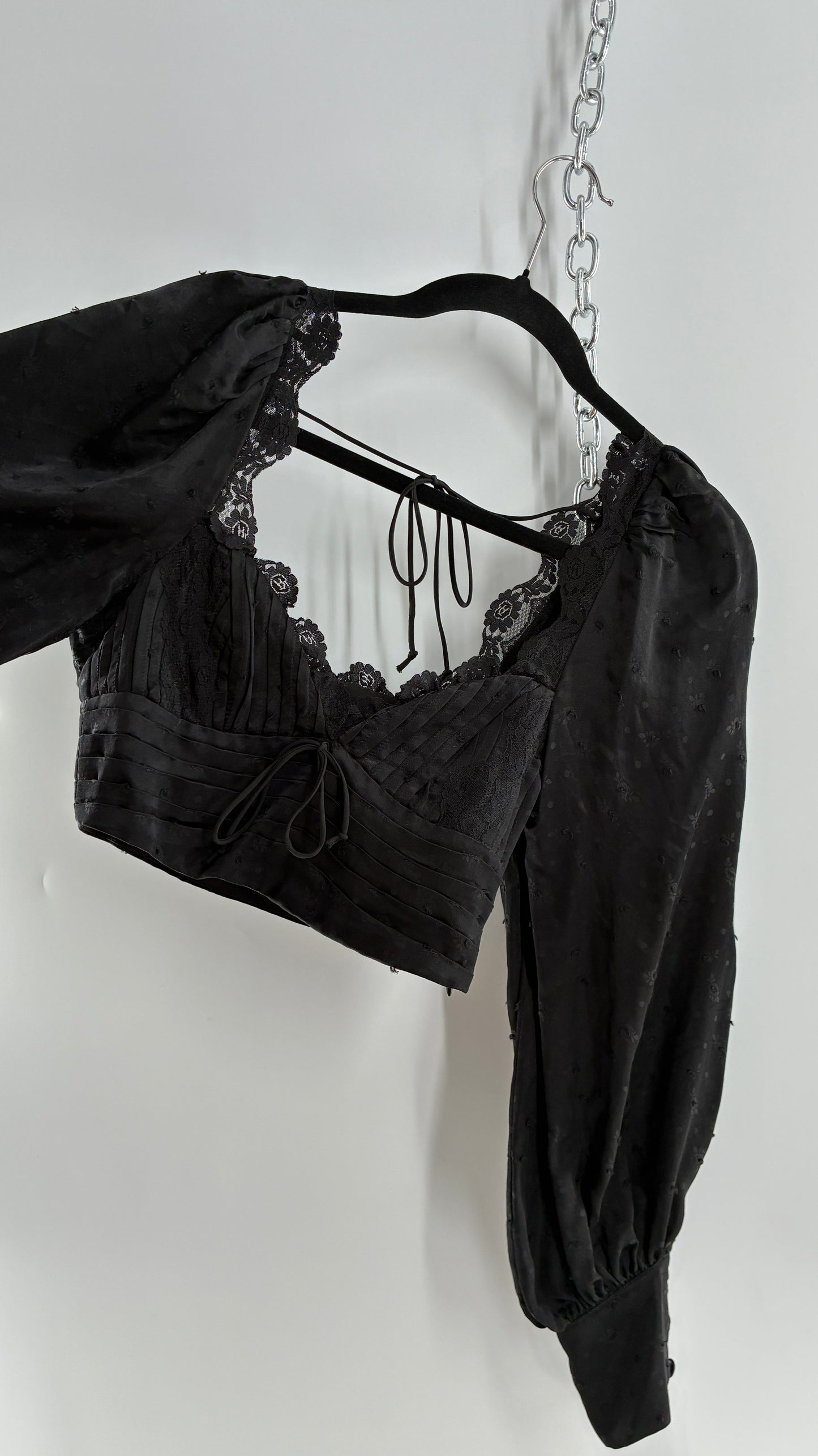 For Love & Lemons Liz Black Balloon Sleeve Ruched Bodice Blouse (XS)
