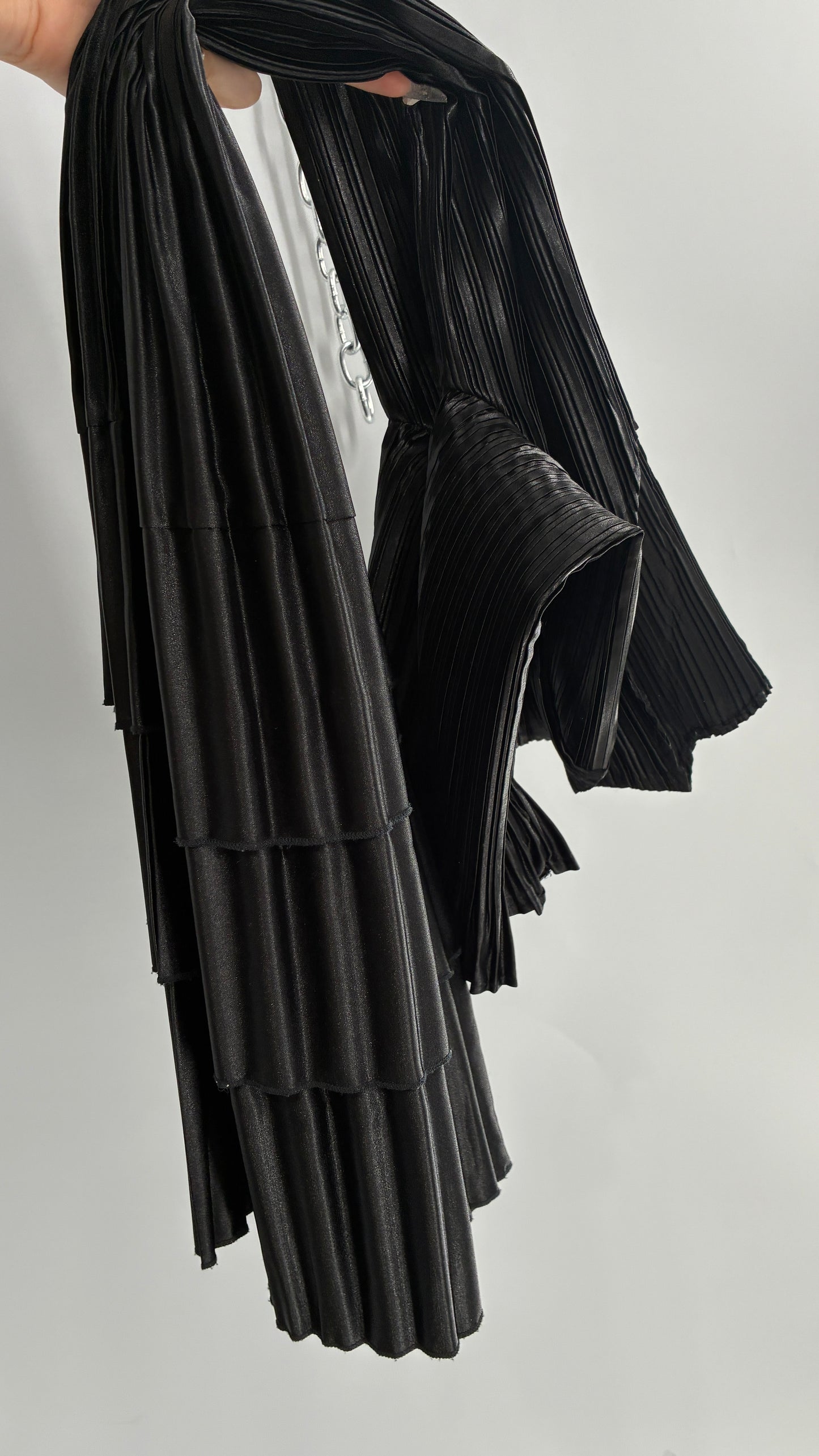 Vintage MINI PLEATS Black Tiered Dress (M-L)