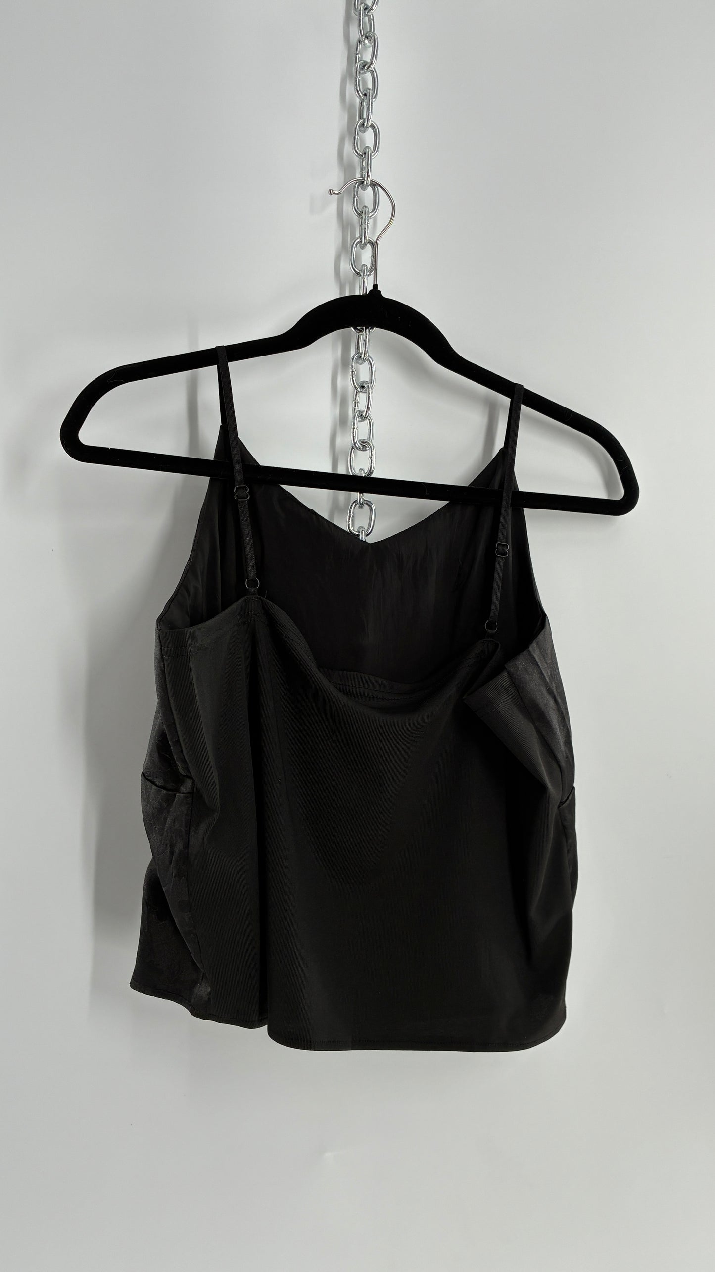 Vintage Black Silky Floral Camisole with Built in Padding (Large)
