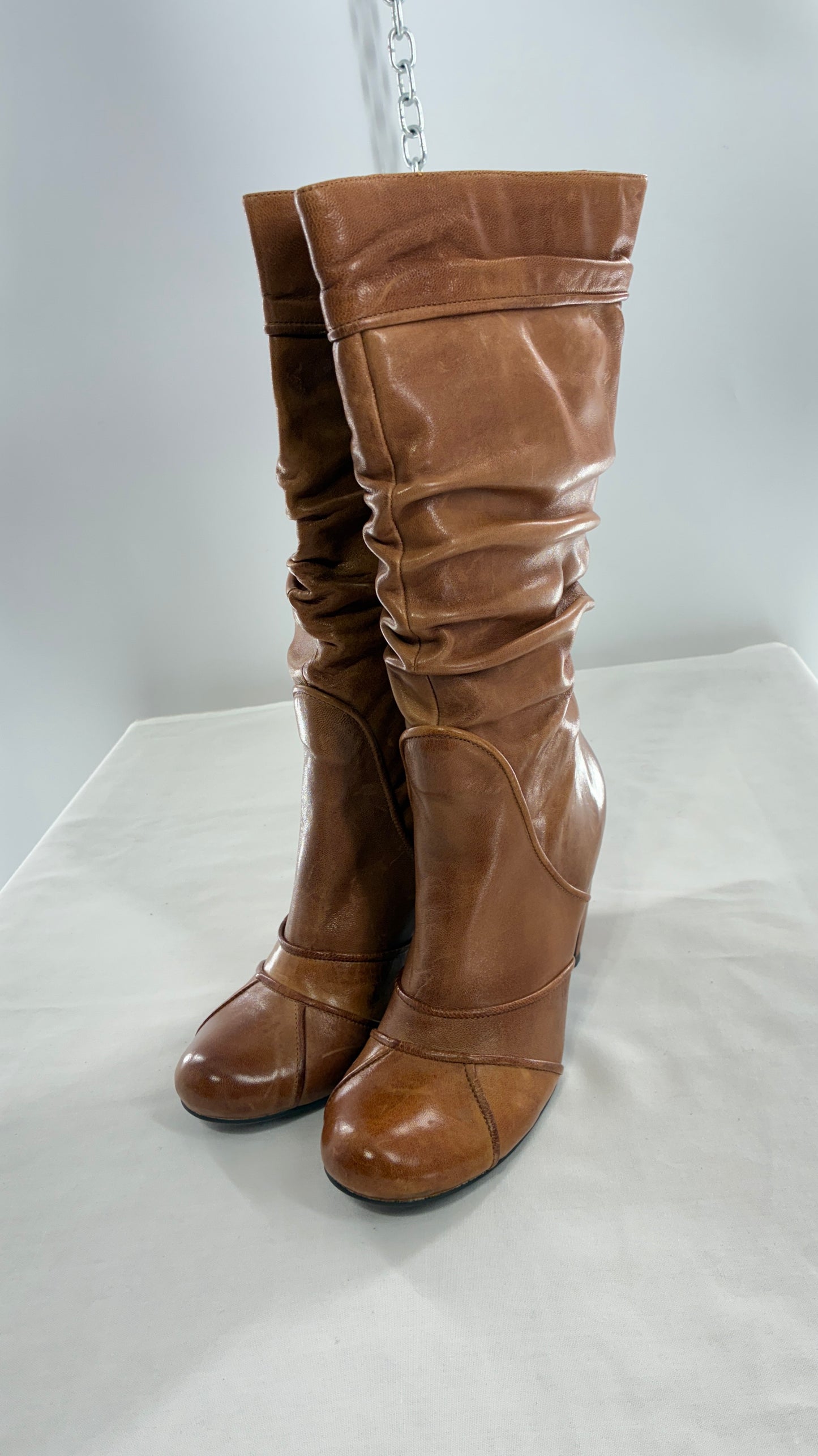 MIZ MOOZ Brown Leather Stacked Round Toe Boot (10)
