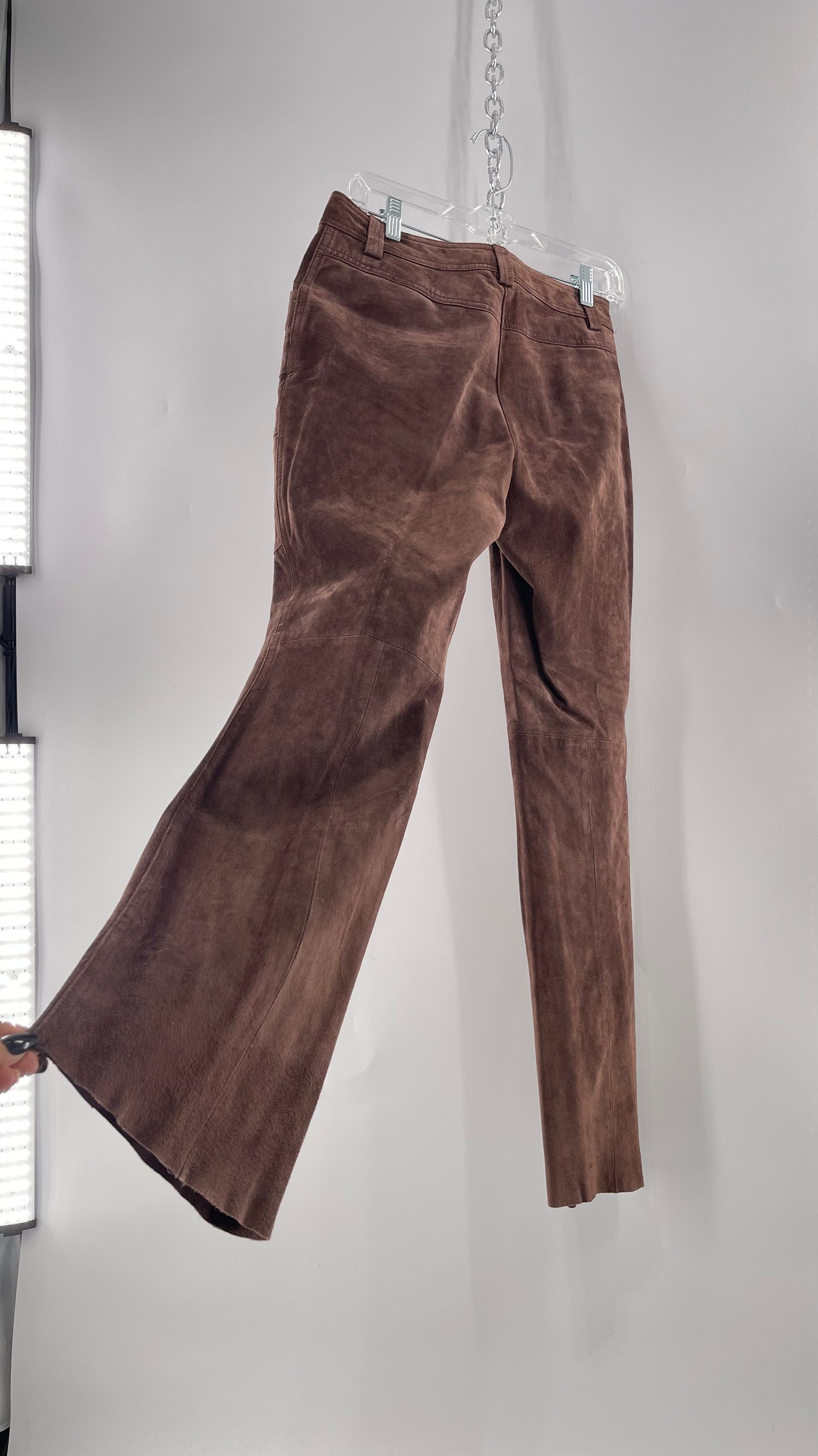 Vintage Context Petit Brown Suede Straight Leg Cargos with Pockets and Bronze Zippers (8P)