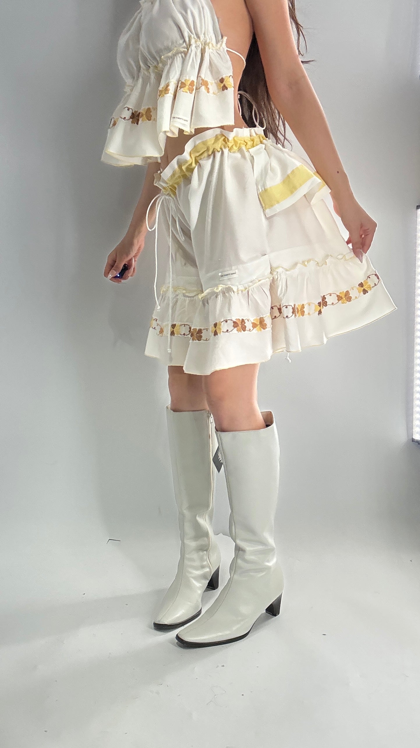 Vintage Handmade Heavily Embroidered Play Set with Sailor Style Ruffled Bum (XS-XL)