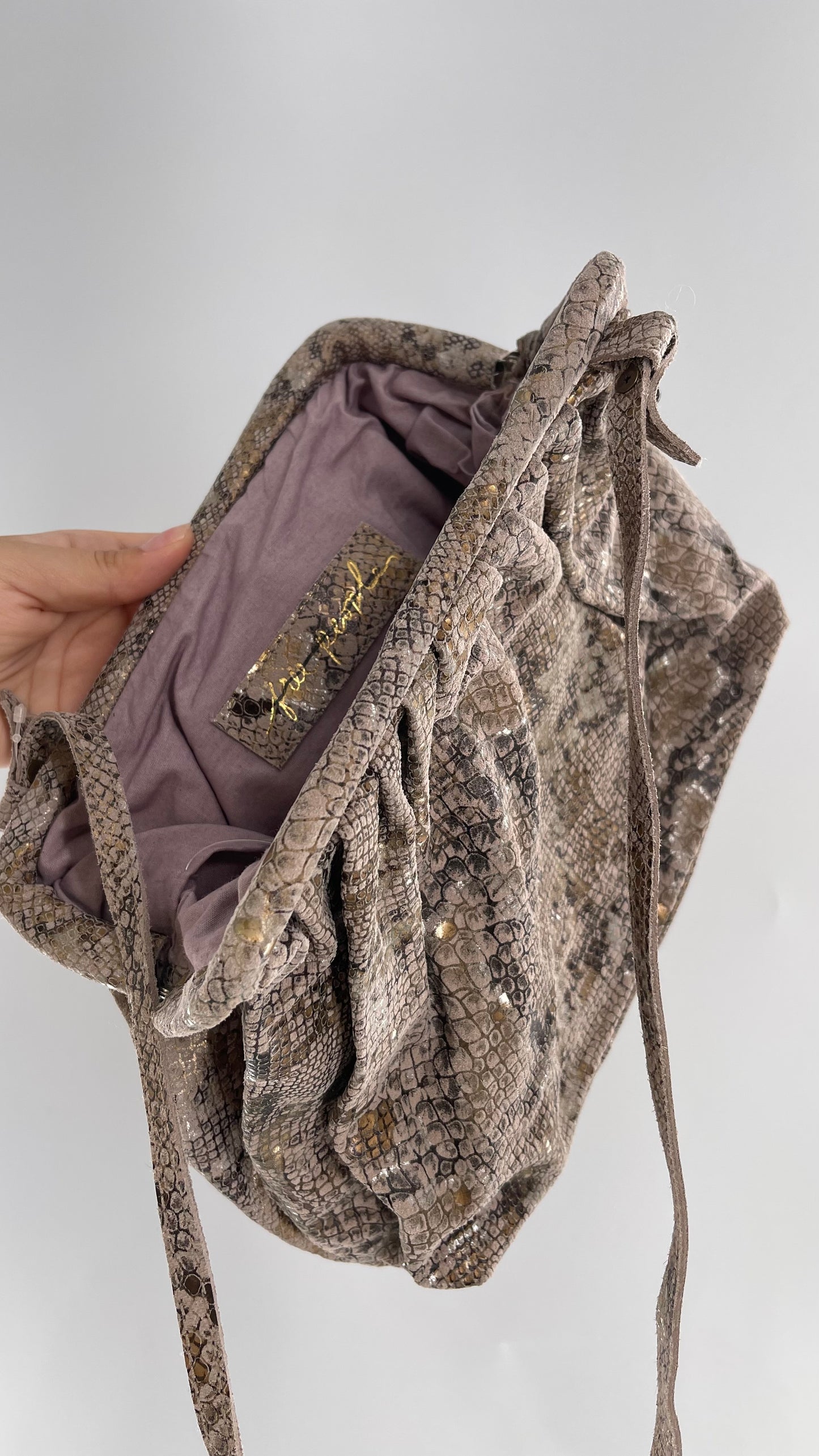 Free People Genuine Leather Clutch and Shoulder Bag Snake Print with Reflective Silver and Gold Flecks