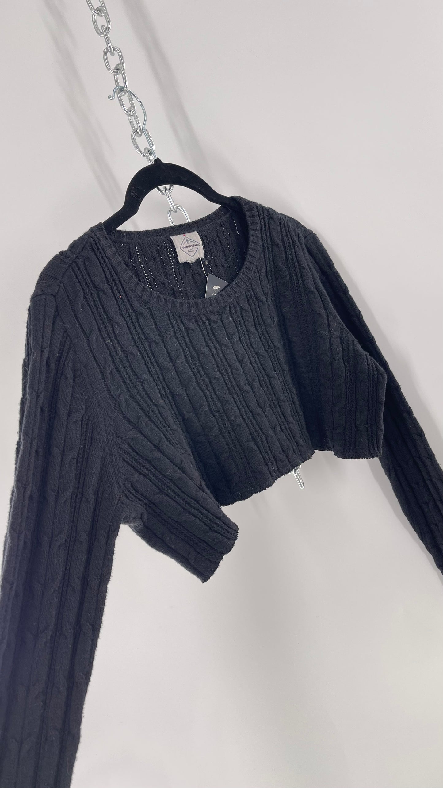 Urban Outfitters Reworked Cropped Cableknit Black Sweater (Medium)