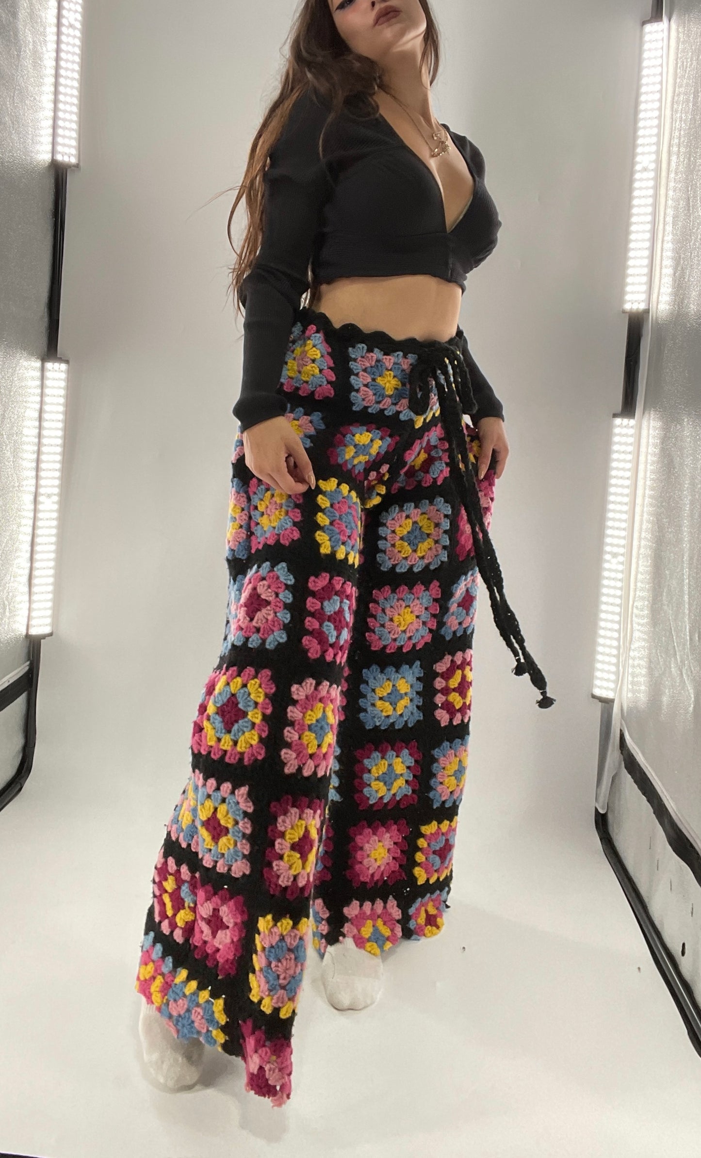CUSTOM Handmade Granny Square High Contrast Lounge Pants (XS/S/M/L)
