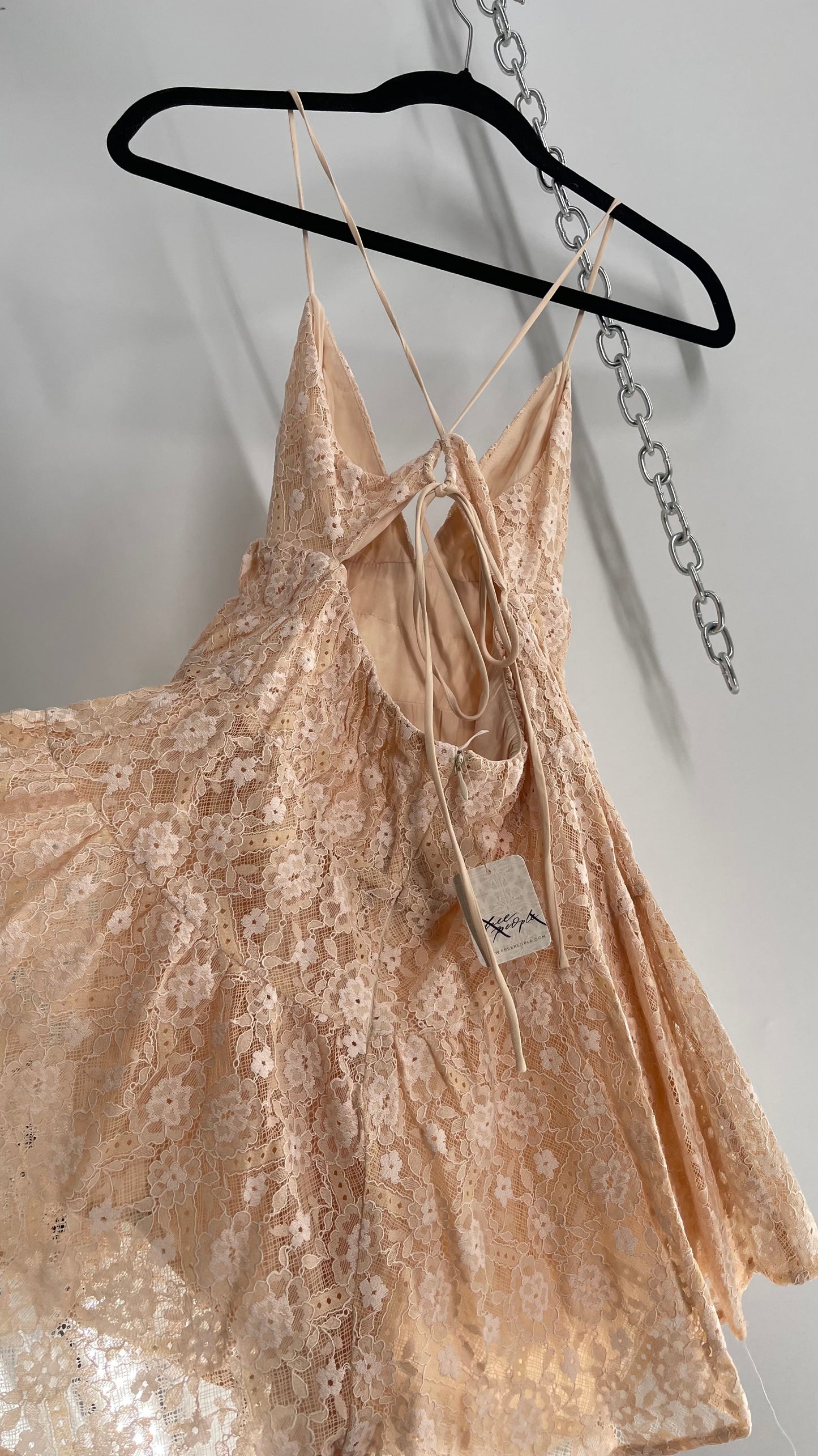 Free People Lexi Strappy Lace Baby Pink Romper with Tags (XS)