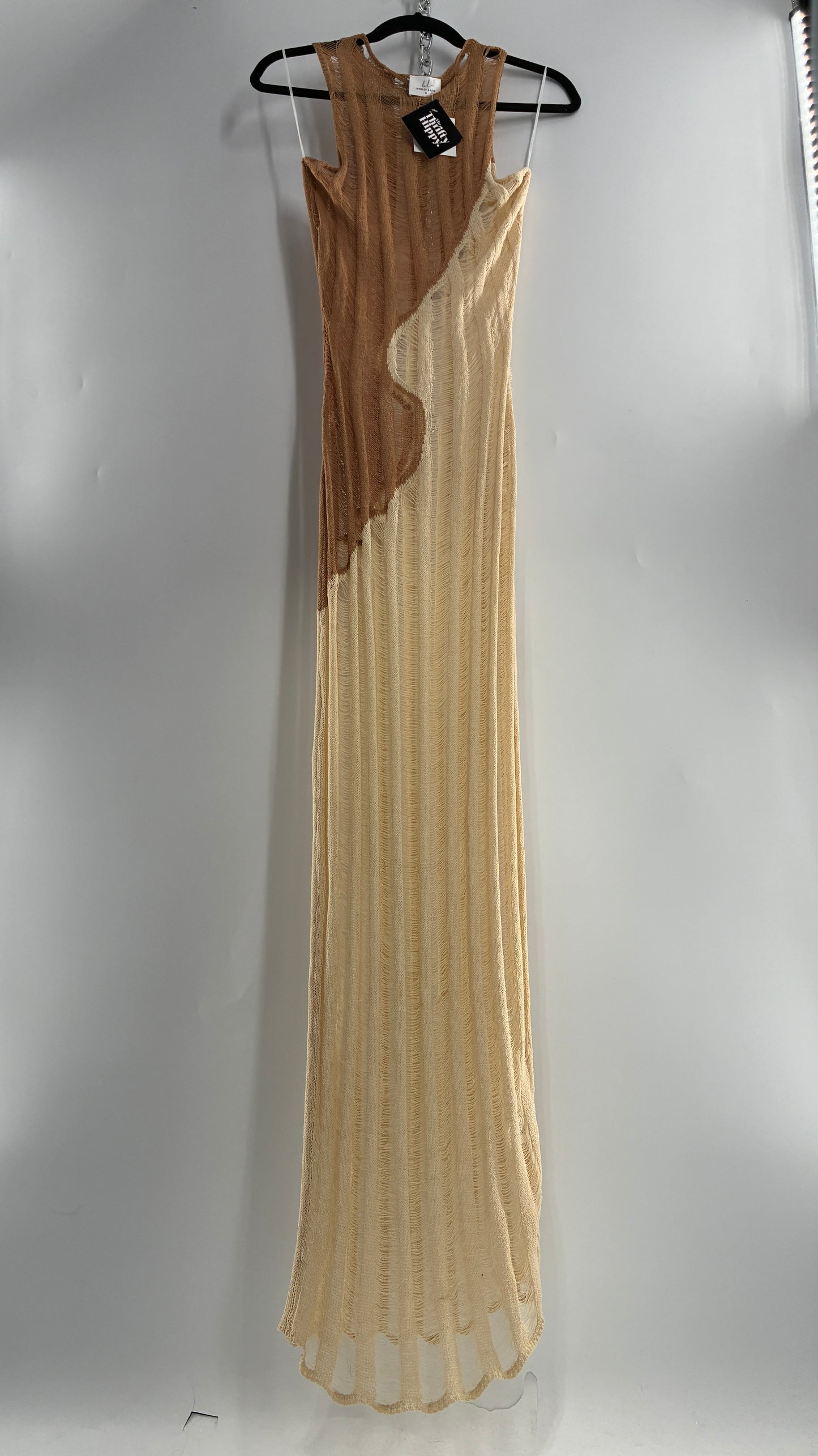 Bobbles & Lace Mocha and Nude Knit Maxi Gown with Tags Attached (Medium)
