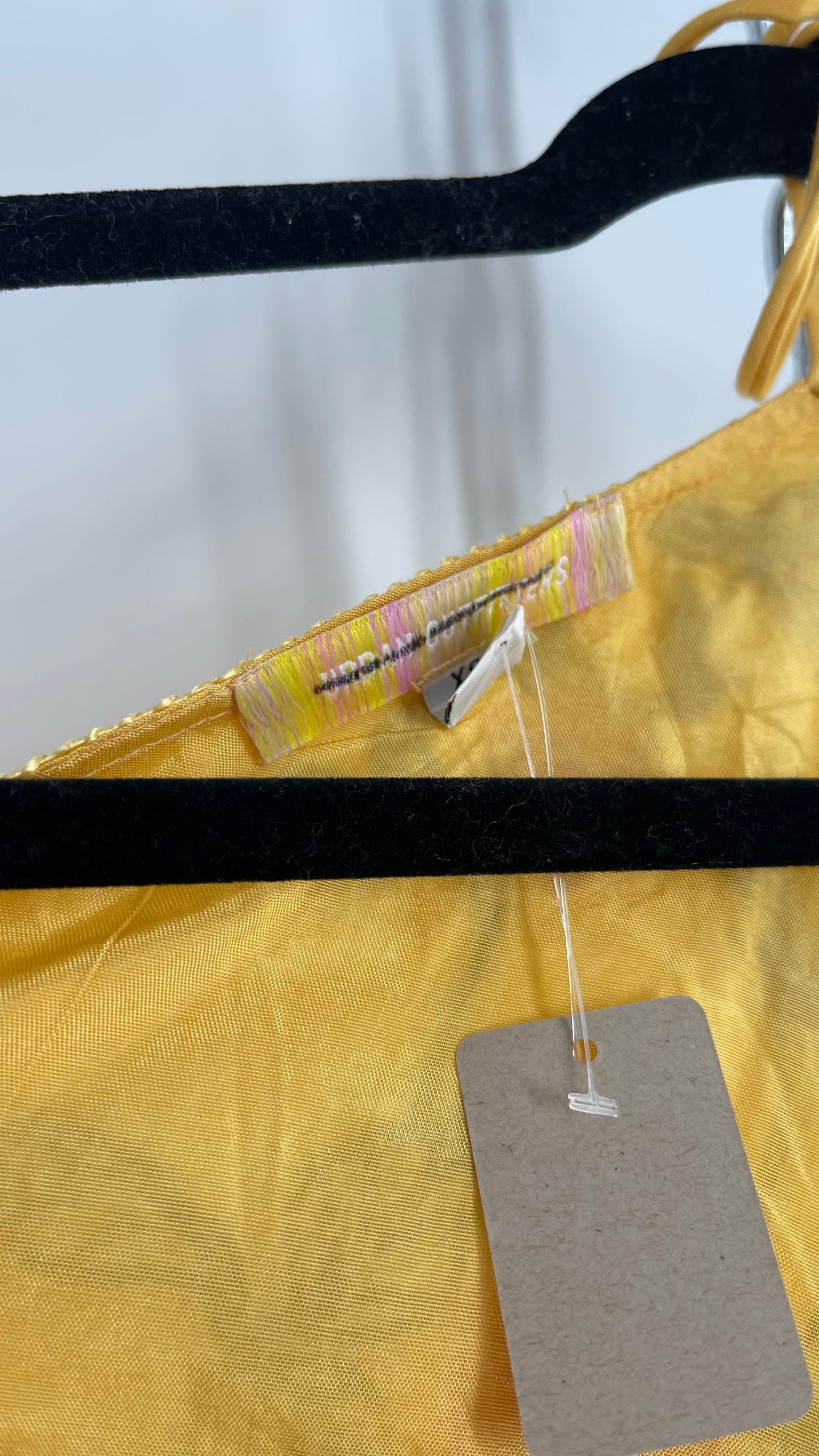 Urban Outfitters Yellow Halter with Embroidered Roses and Fringe Hemline (Medium)