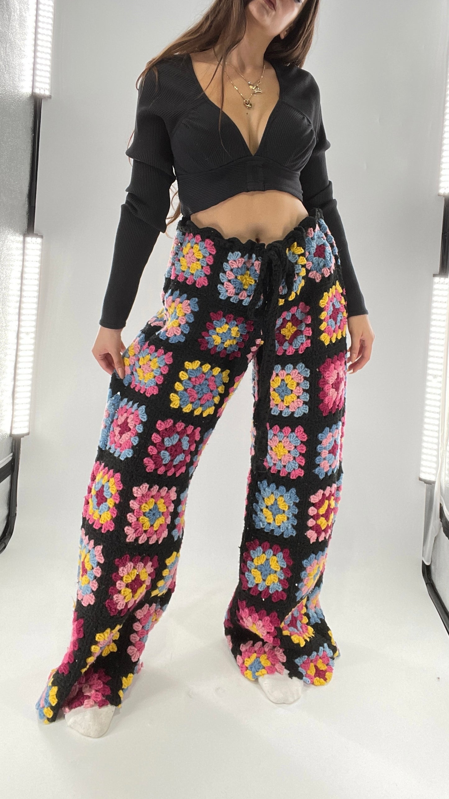 CUSTOM Handmade Granny Square High Contrast Lounge Pants (XS/S/M/L)