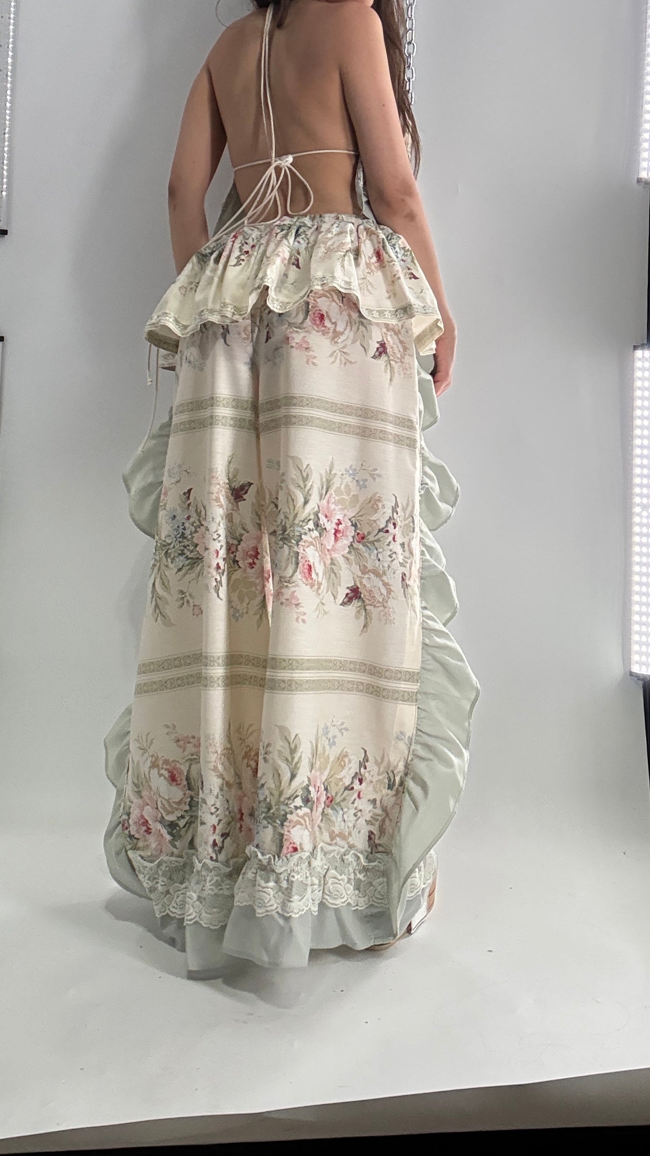 Handmade Vintage Muted Florals Two Piece Set with Adjustable Waist and Bust Lines (XS-XL)